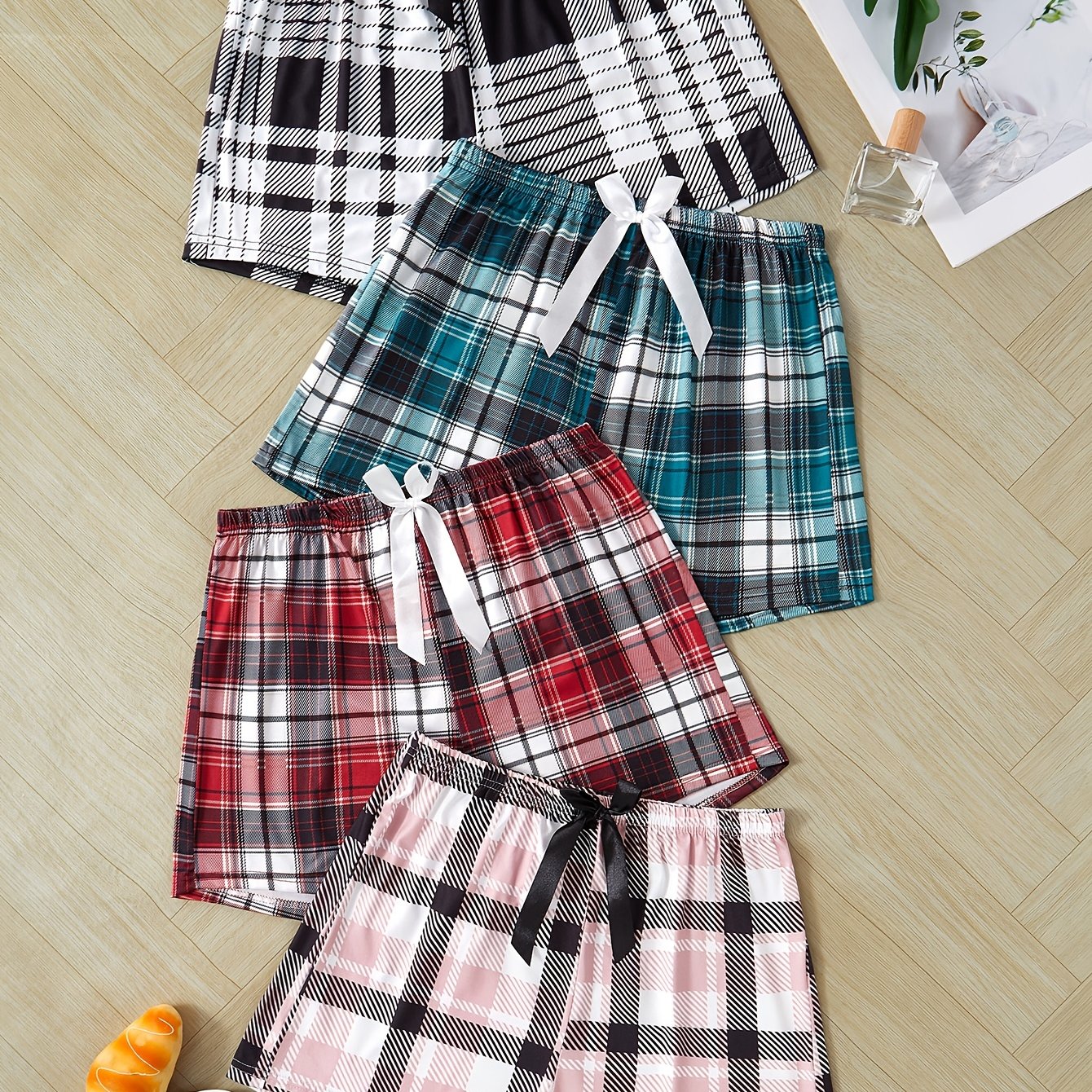 Simple Casual Pattern Women's Pajama Pants Four-piece Set