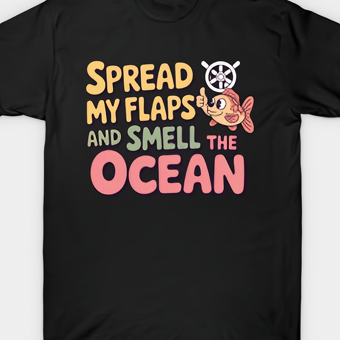 TEMU Spread My Fins, Smell T-shirt, Uni, Holiday Gift, Casual Outing, New T-shirt, Summer Short-sleeve Printed T-shirt