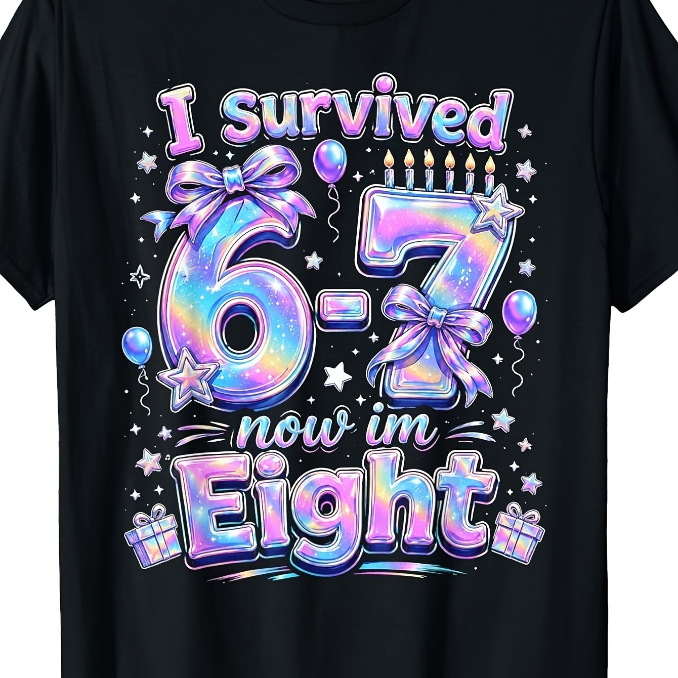 Ages 6 Birthday T-shirt - Neck Short Sleeve Tee With Age Number, Breathable Comfortable Gift Suitable For Boys And Girls For 6th 7th Birthday Celebration