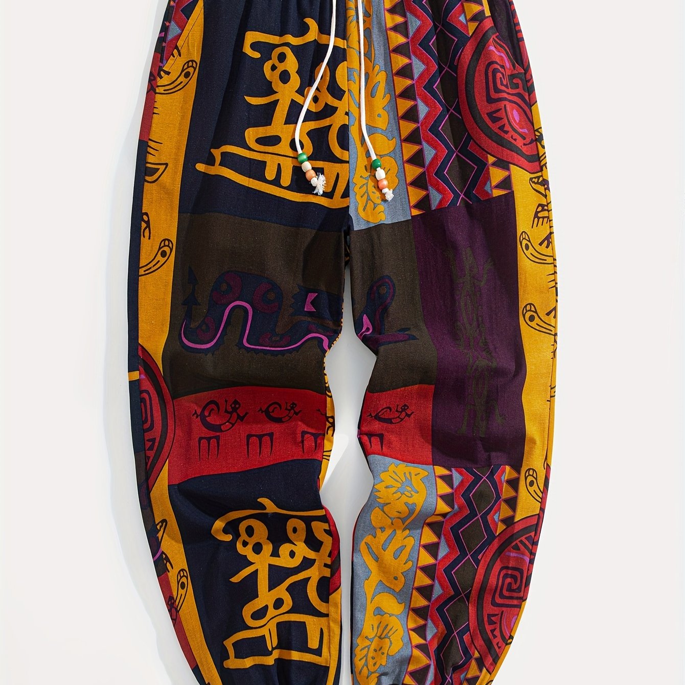 Woven Plain Random Print Loose Fit Drawstring Ankle-cinching Casual Long Pants
