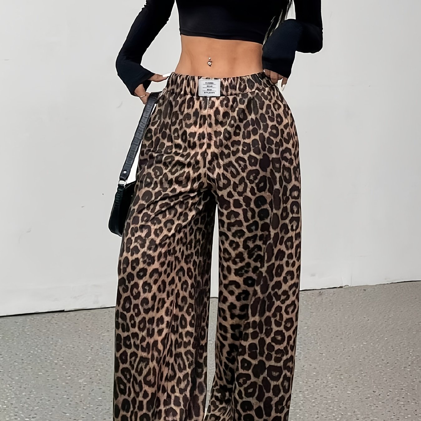 TEMU Women's Leopard Print Straight Lounge Pants - Non-stretch Trousers With Elastic Suitable For Summer, Machine Washable Casual Pants For, Office &