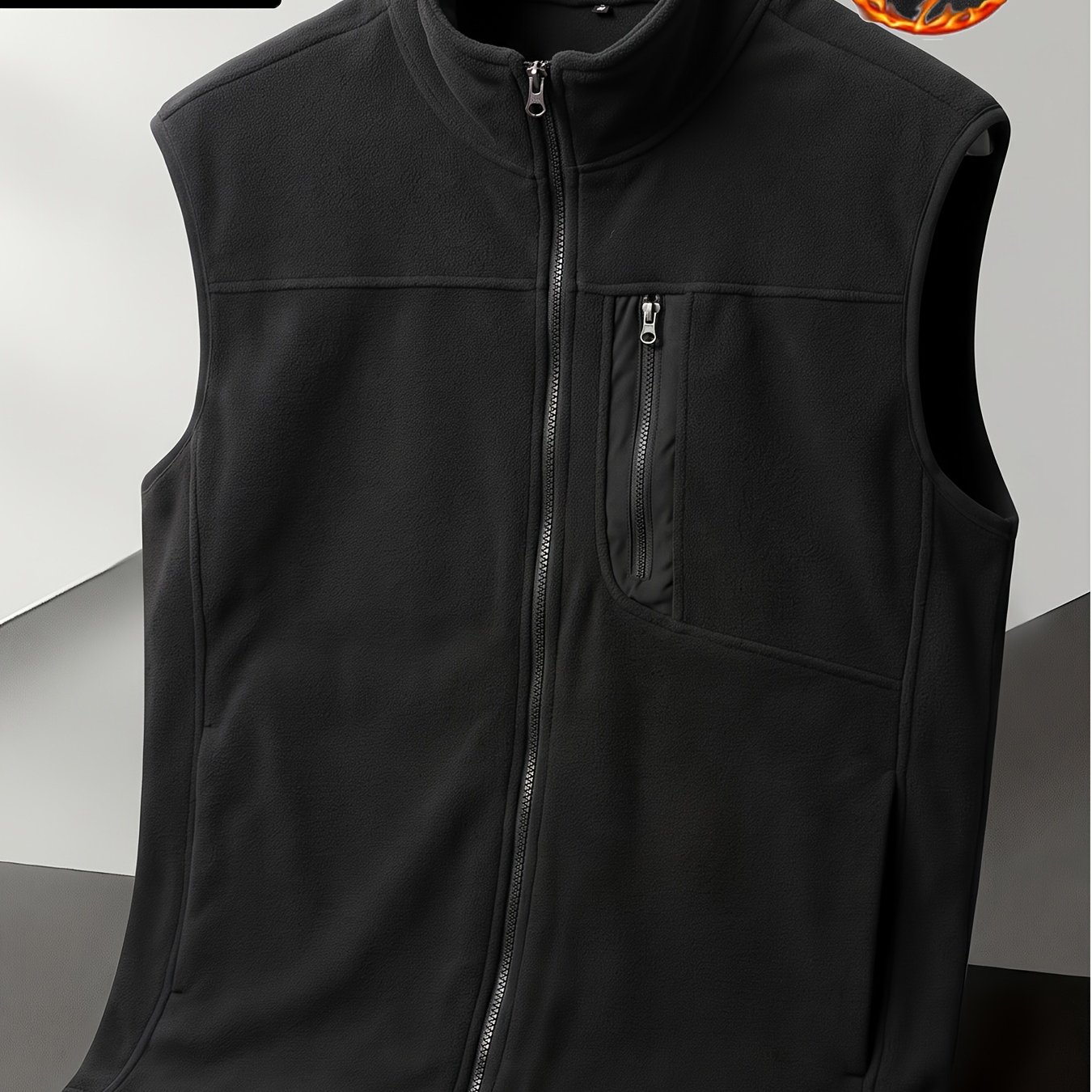 TEMU Aomdotb Plus Size Men's Fleece Vest, Men's -lined Vest, Stand Collar Zipper Sleeveless Jacket With Side Pockets, Warm Casual Solid Color Polar
