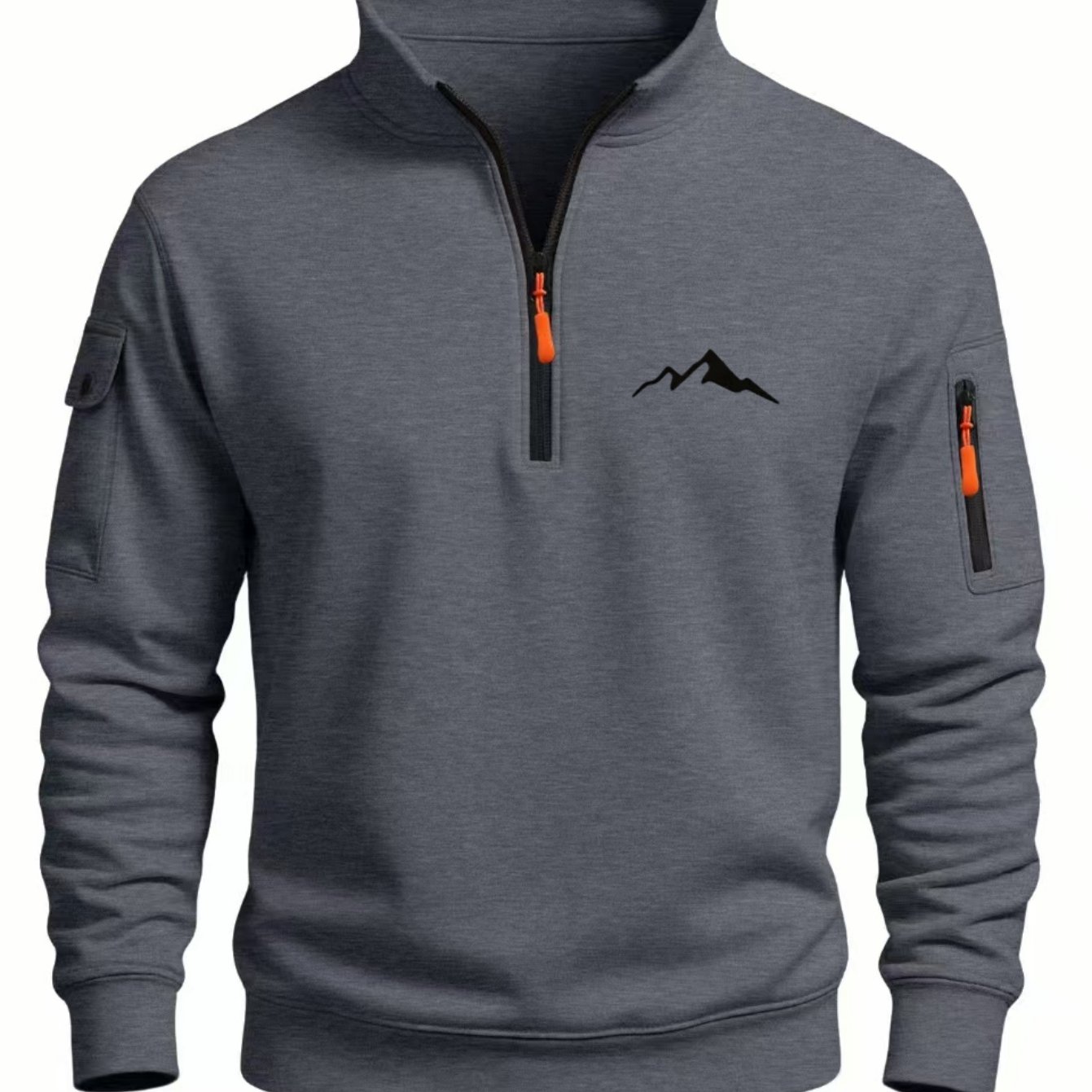 TEMU Autumn Winter Men's Stand Collar Half-button Design Fashion Sweatshirt Outdoor Sports Contrast Color Zipper Multi-pocket Casual Outing Pullover