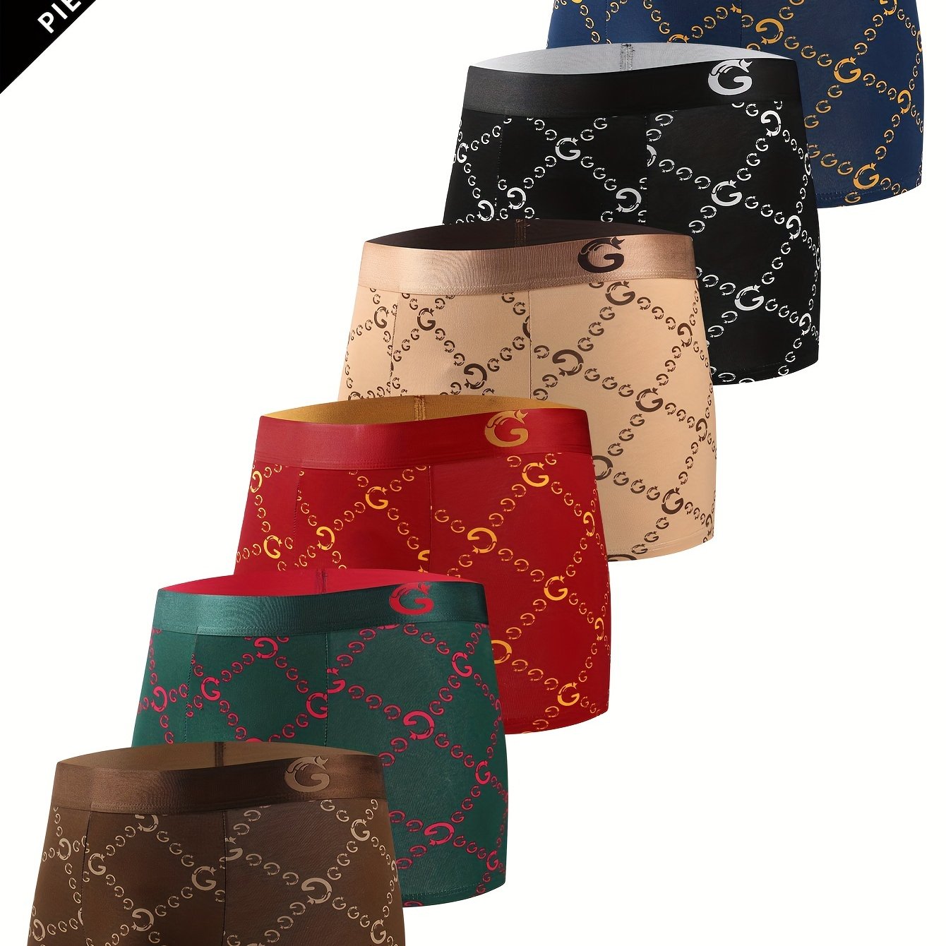 Set Of 5/6pcs Men's Short Underwear With Luxury Print