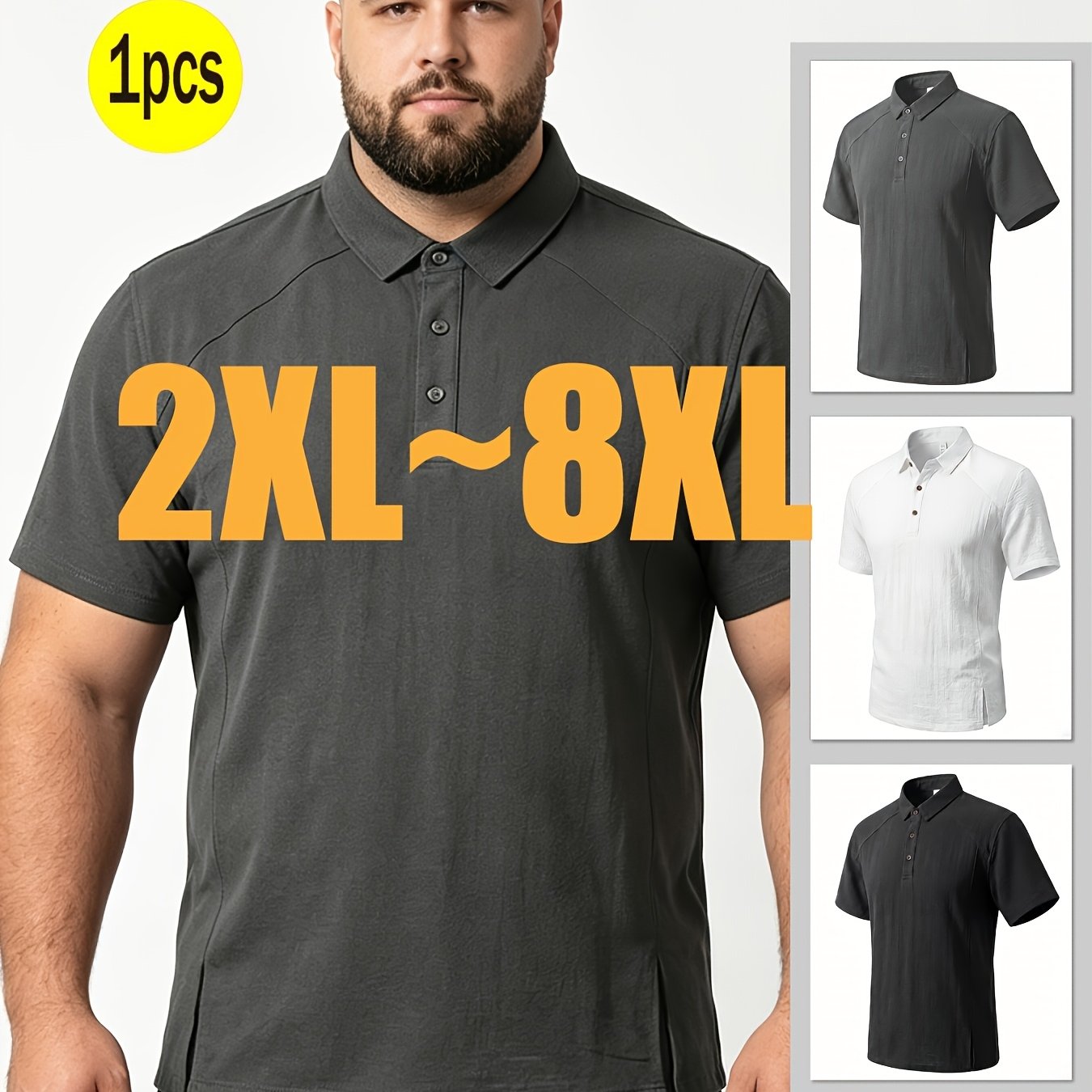 TEMU Men's Plus Size T-shirt, Loose Sizes 2xl-8xl, Summer Thin Casual Collared Plus Size Men's Short Sleeve Shirt, Plus Size Men's Shirt, Men's
