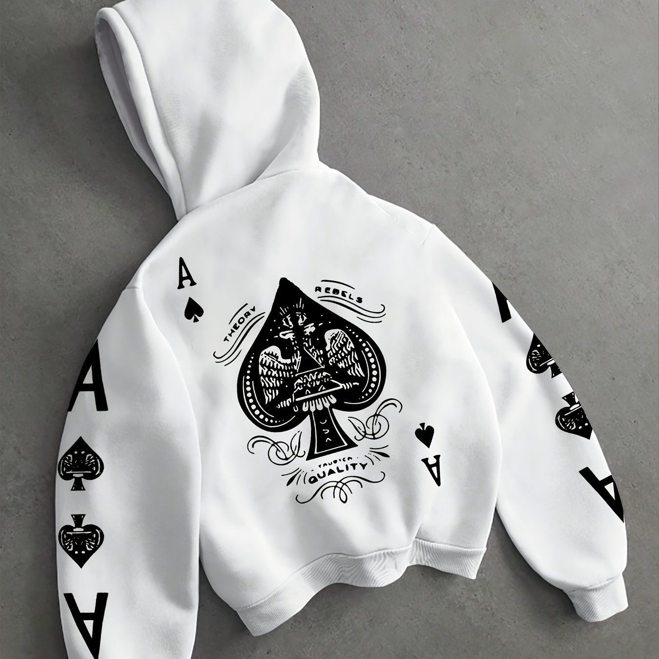TEMU Playing Card Print Hooded Sweatshirt Fashion Brand Long Sleeve Top