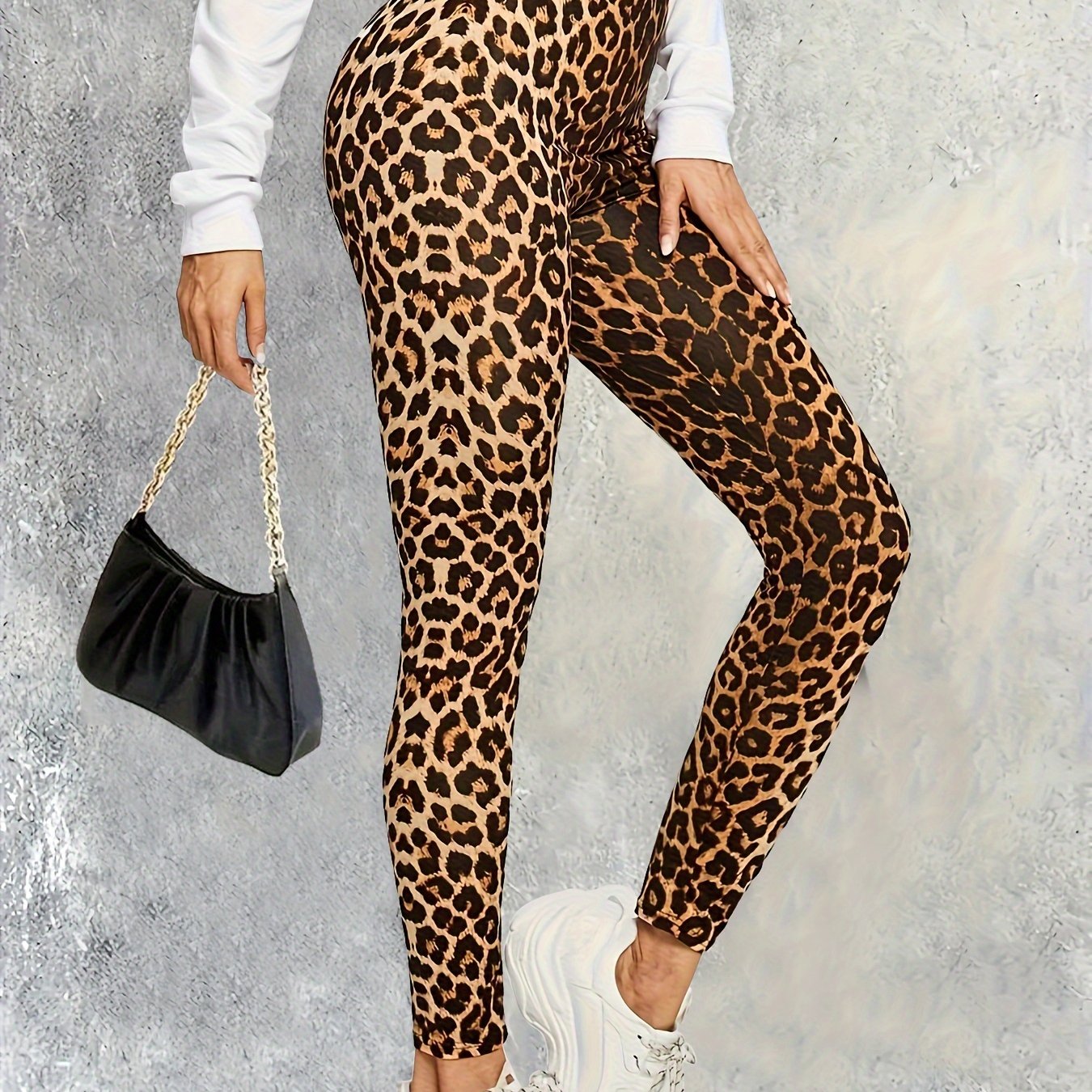 TEMU Leopard Print Skinny Leggings, Sexy High Waist Stretchy Leggings, Women's Clothing