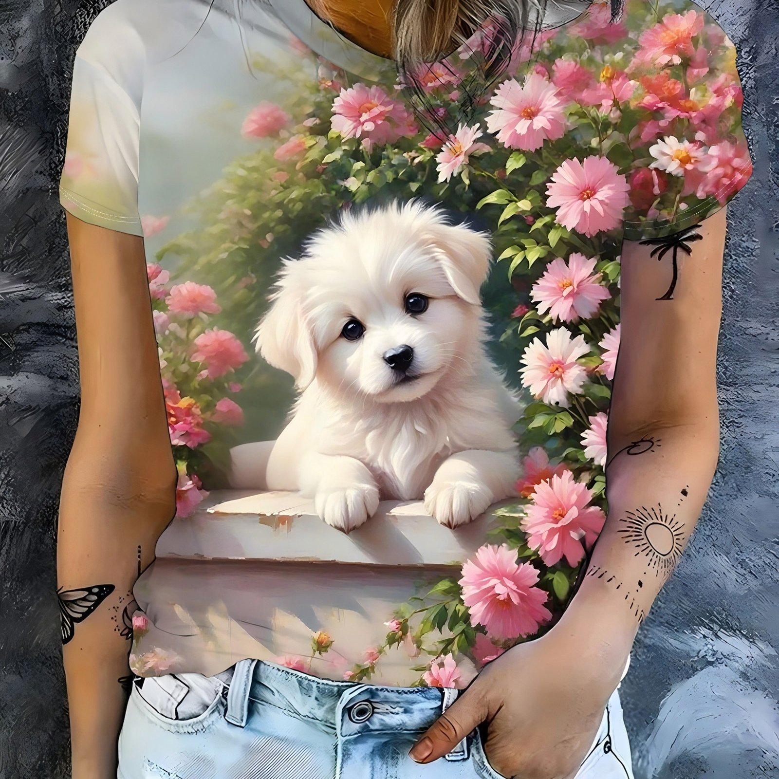 TEMU Cute Dog Pattern Print Design, Women's Fashion Top, Women's Casual And Comfortable Round Neck T-shirt