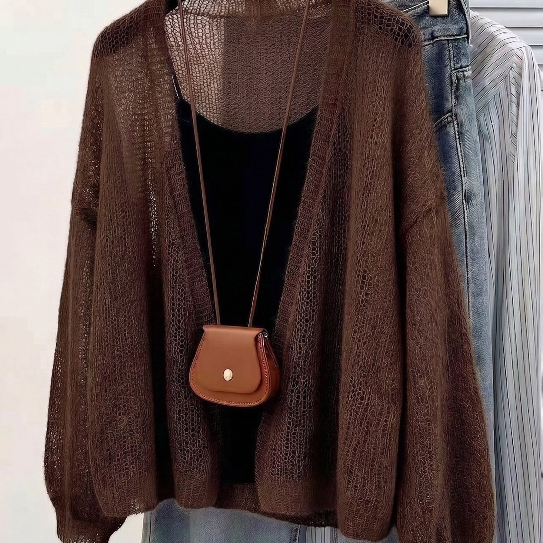 TEMU Plus Size, Women's Plus-size Minimalist Solid-color Long-sleeve Cardigan For Spring And Summer (camisole Not Included)