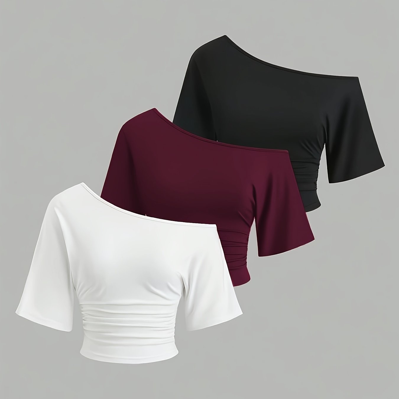 3pcs Off-shoulder Slim-fit T-shirts, Stylish And Versatile, Suitable For Spring And Summer, Perfect For Daily Commutes And