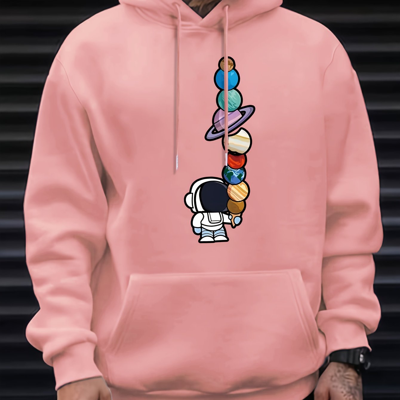 TEMU Cartoon Creative Pattern Hooded Sweatshirt For Men And Women, Autumn/winter -lined Casual Pullover Hoodie, Space-themed Daily Warm Long-sleeve