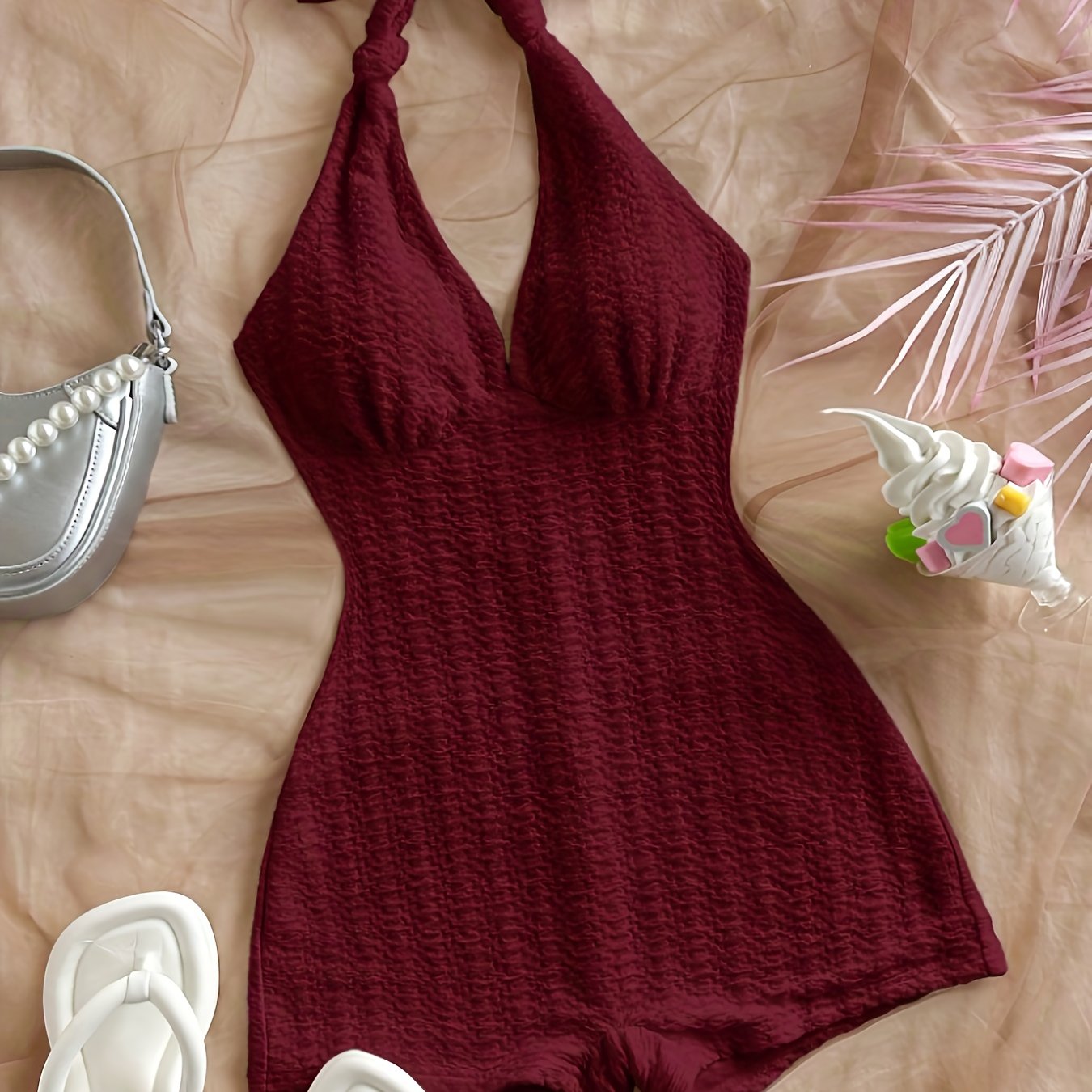 Drawstring Pleated Ribbed Jumpsuit