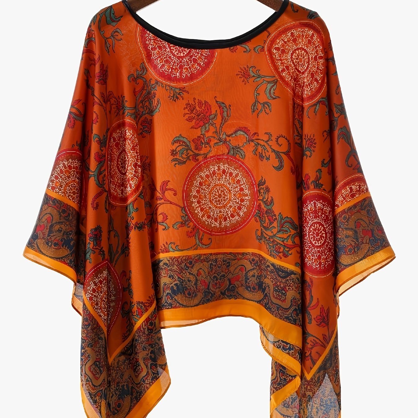 TEMU Brocade High-end Women's Summer Travel Sunscreen Geometric Tropical Print Sunscreen Clothing Bohemian Style Slightly Artifact! Loose Breathable
