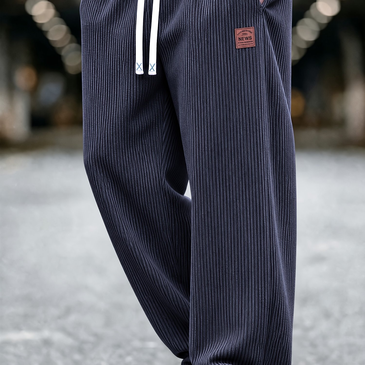 TEMU [gengyuanchi ] Corduroy Straight Casual Pants, Men's Drawstring Design, Label Embellishment, Loose Version, Comfortable And Versatile, Autumn