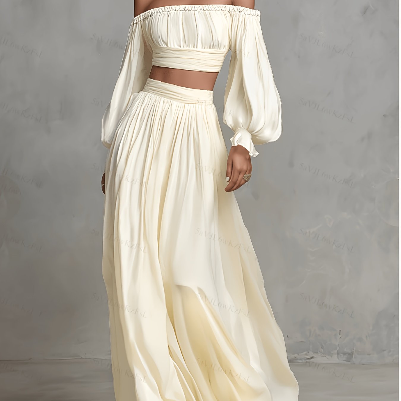 New Cross-border Women's Fashion Elegant Solid -shoulder T-shirt + Skirt 2pcs Set