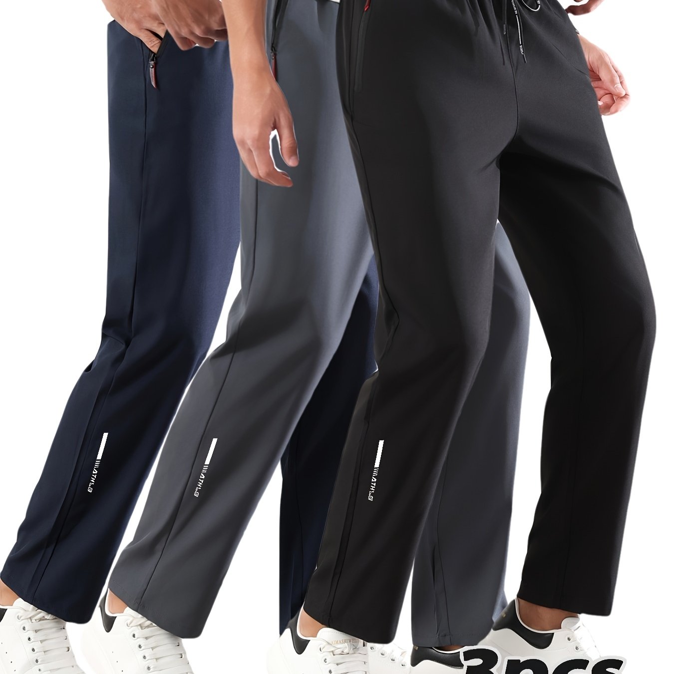 Image of 3pcs, Men's Lounge Pants With Pockets, Summer Breathable Sports Trousers, Elastic Waistband, Suitable For Daily Leisure And Outdoor Activities, A Gift For Men