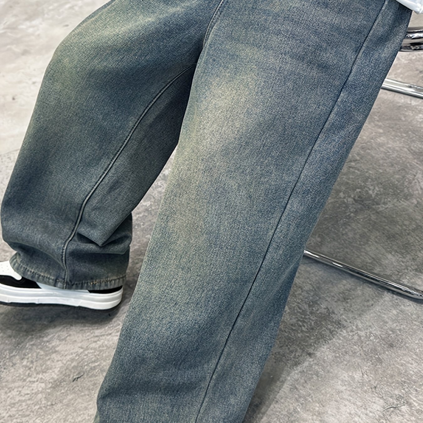 Image of Boys' Solid Loose Fashion Washed Wide-leg Trousers, Boys' Big Kids' Wide Jeans