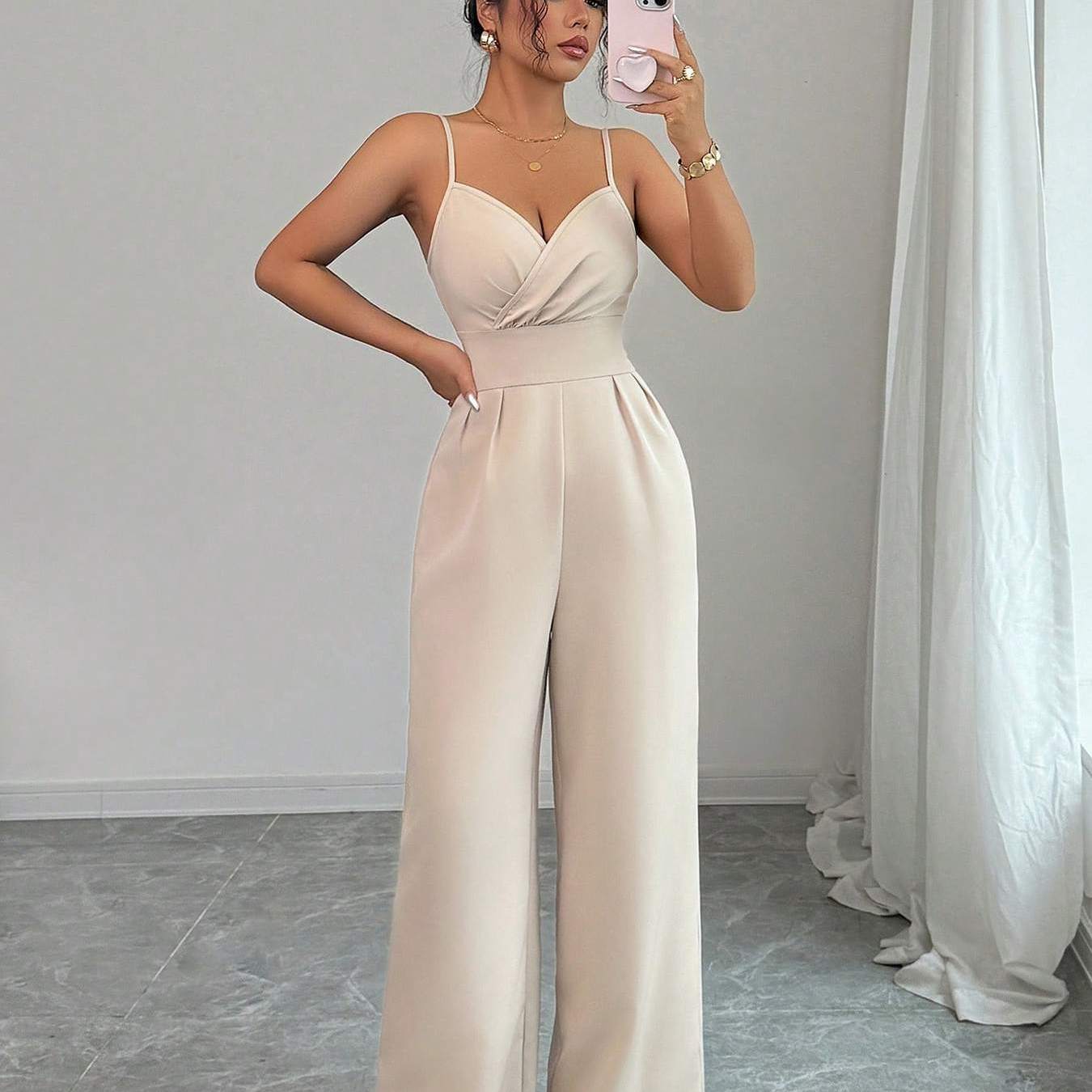 Image of Elegant Ladies, Minimalist, Monochrome, Suspender Jumpsuit