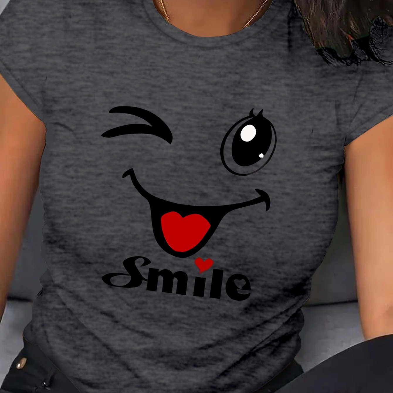 TEMU New Cartoon Women's Loose Plus-size T-shirt, Suitable For Spring And Summer, Featuring A Round Neck And Versatile Short Sleeves, Made From