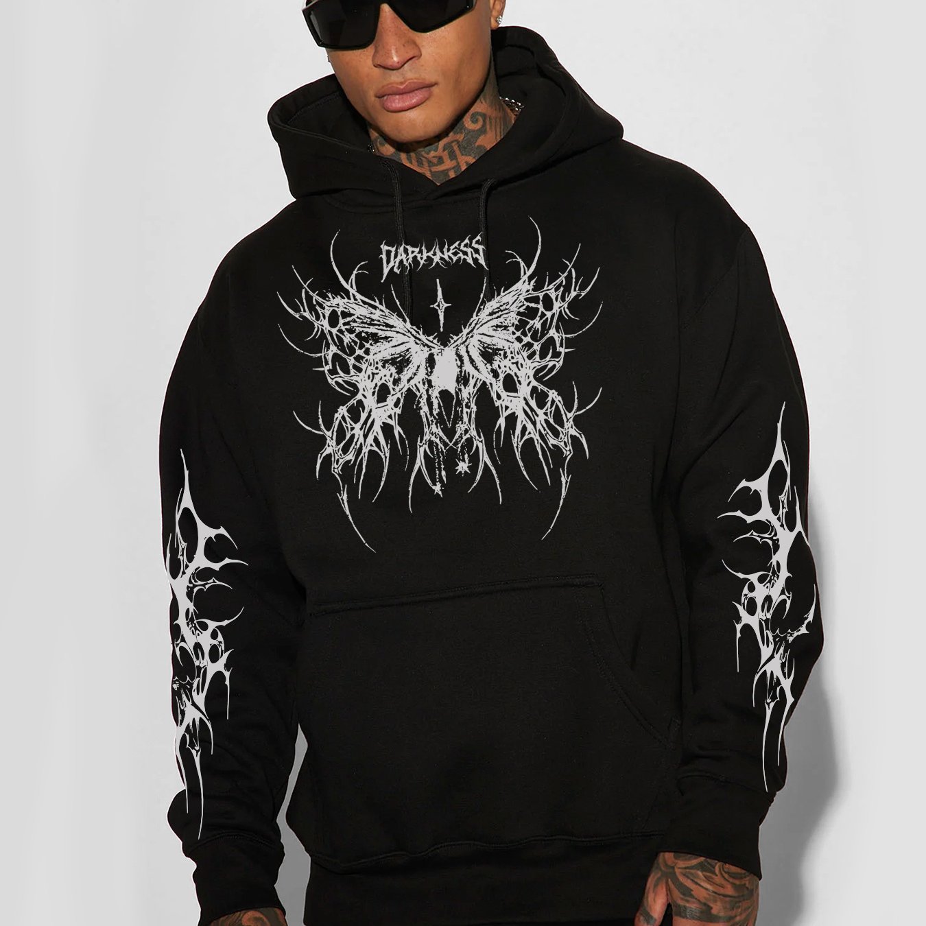 TEMU Felpa con cappuccio da in stile dark, di tendenza streetwear, con stampa su entrambe le maniche