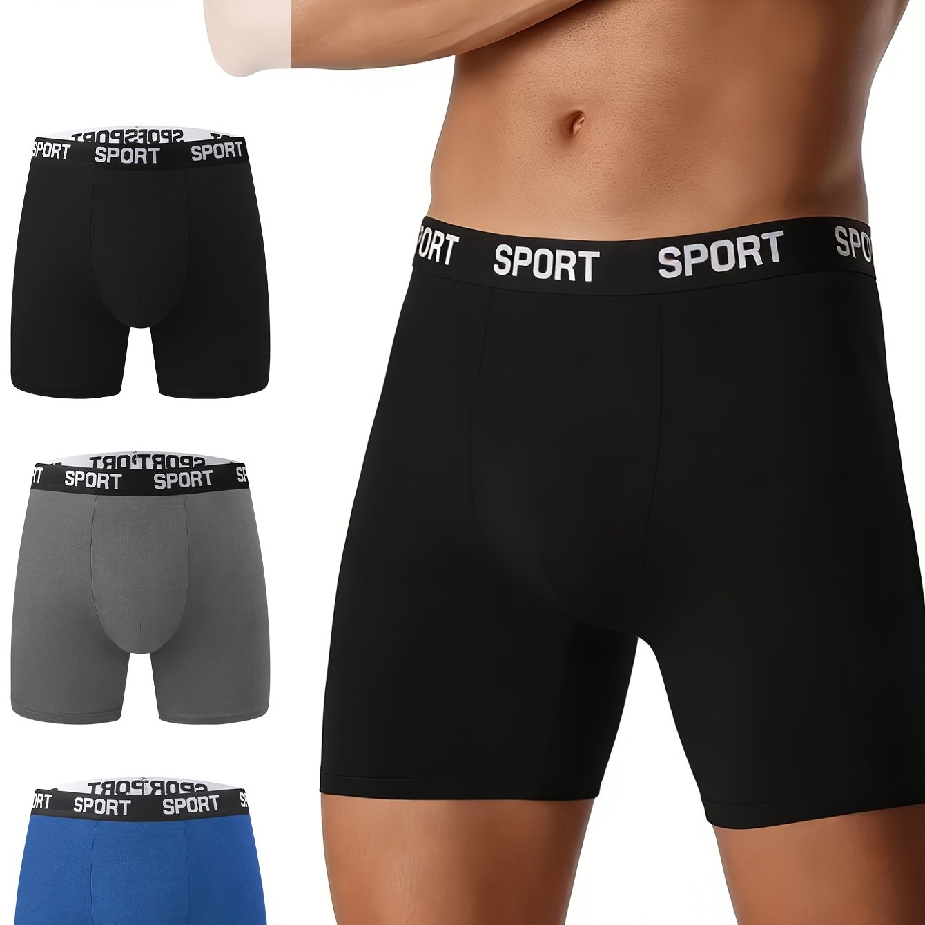 TEMU 3pcs Men&;s Comfortable Slim Shaping Underwear - Breathable, Elastic, Quick Drying, Elastic Waistband, Suitable For Spring Sports, Sports, And