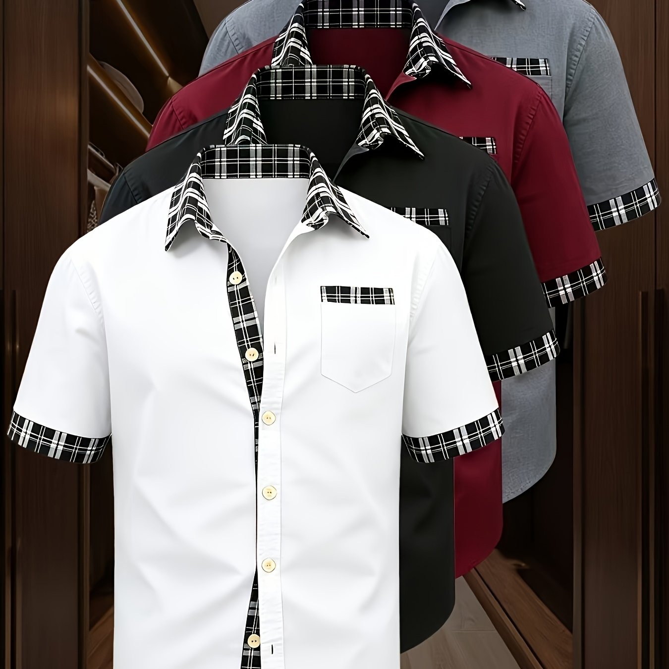 4pcs Men's Short-sleeved Shirt, Casual Lapel Cardigan, Business Commuting Versatile Top
