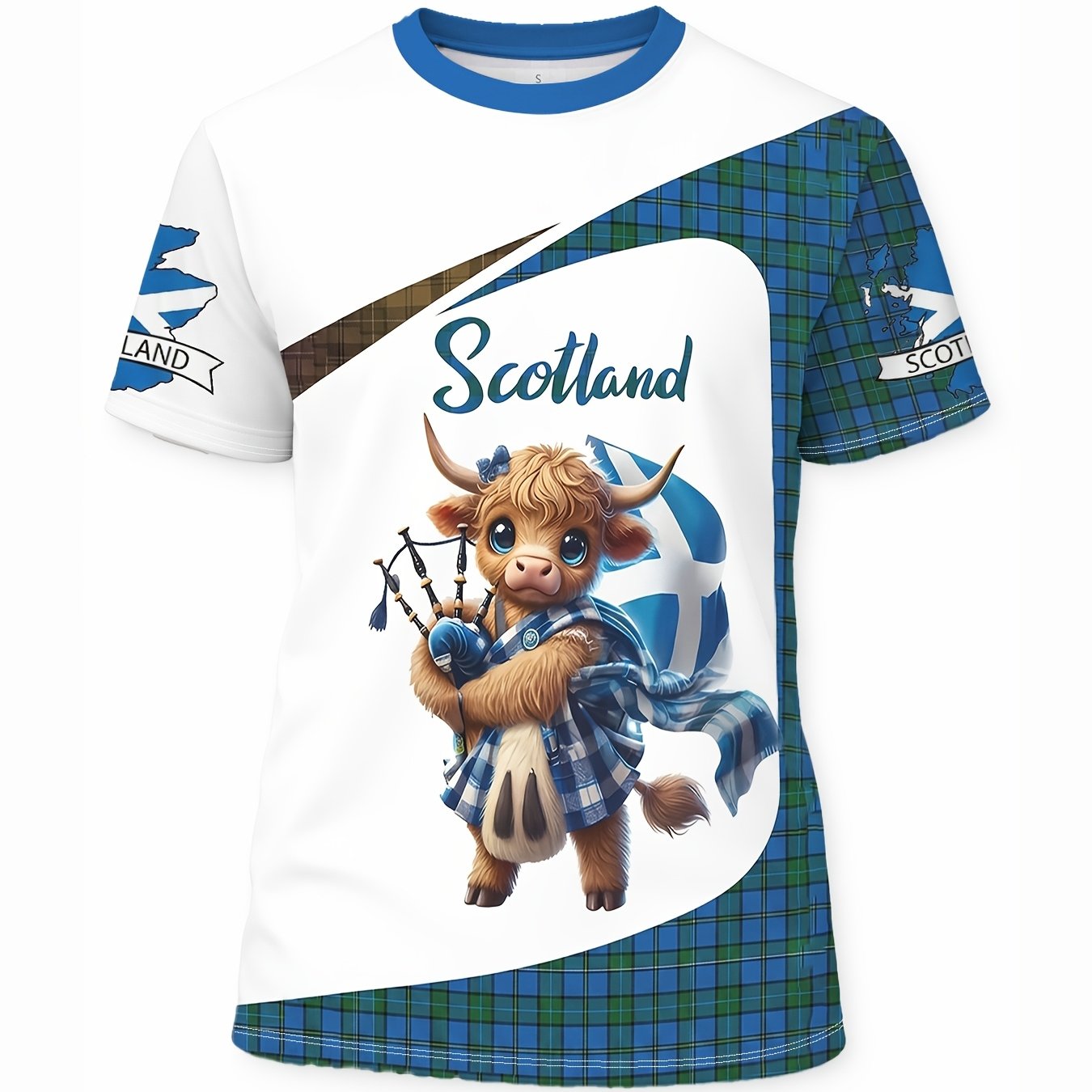 TEMU Women's T-shirt, Scottish Highland Pattern Themed Print, Suitable For Outdoor, Casual Wear, Party Gatherings, Perfect Gift For Music Enthusiasts