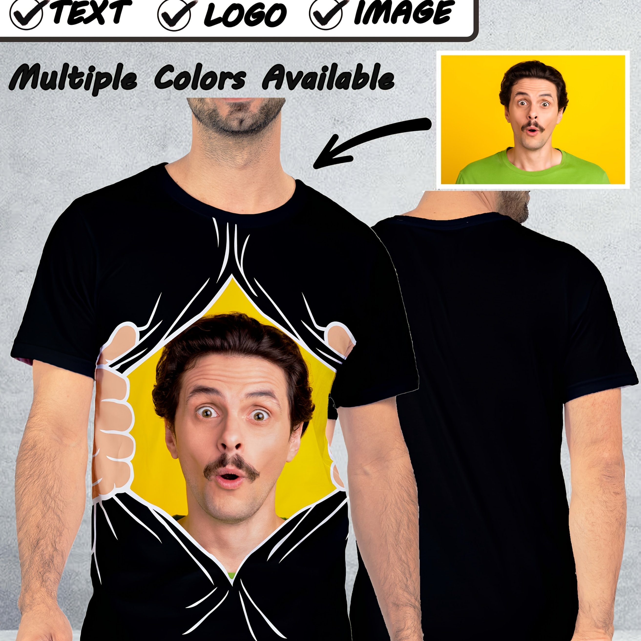 TEMU Customized Large Size Round Neck Short-sleeved Men's T-shirt, Logo And Picture Printing Design, Customizable And Personalized, Comfortable And