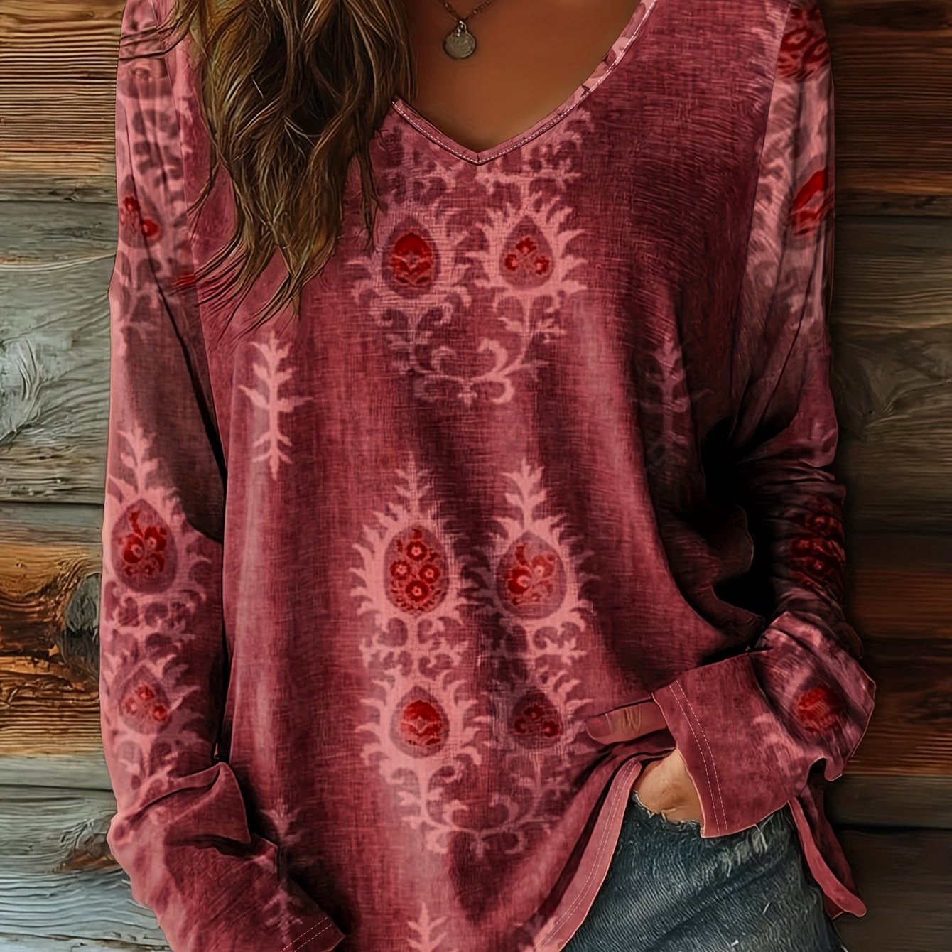 Spring/summer Vintage Fashion Commuter Lazy Style V-neck Loose Comfortable Daily Outing Casual Versatile Thin Women's Long Sleeve