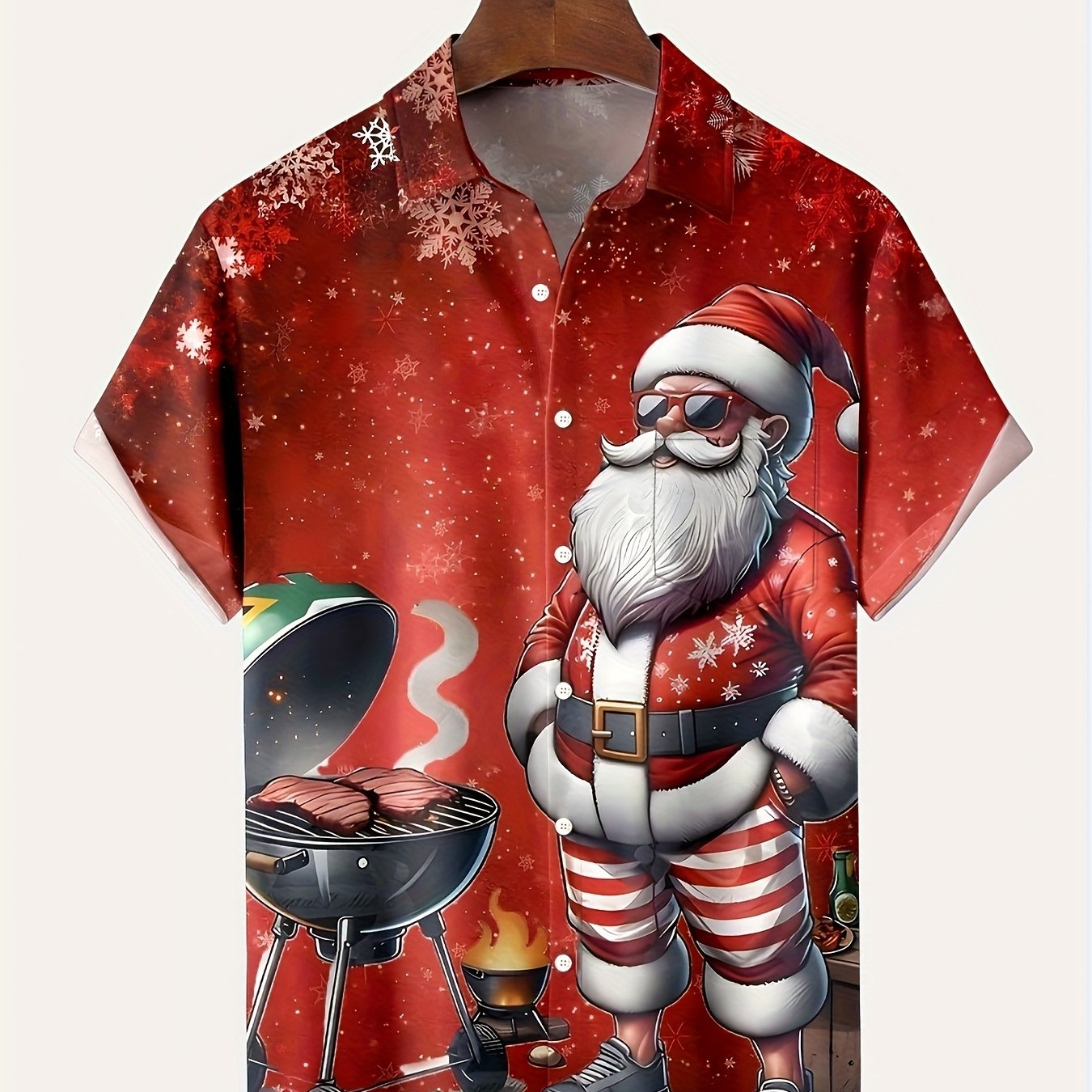 TEMU Men's Short-sleeve Shirt With Fun Christmas Santa Print And Button Pocket