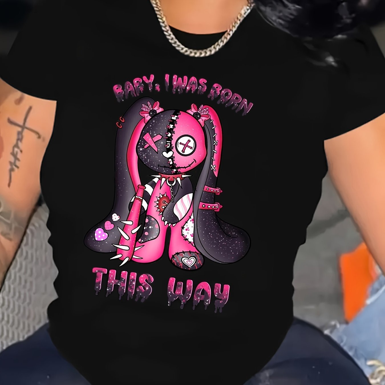 Black Casual Short-sleeve T-shirt