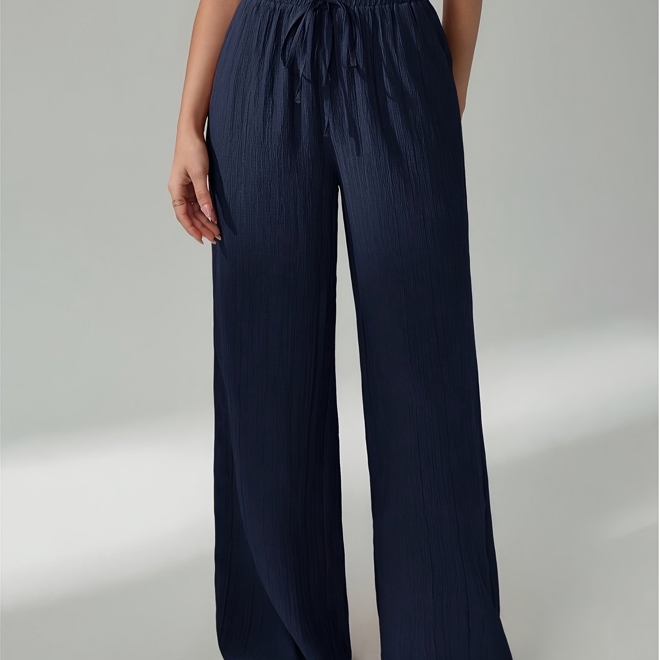 E-shop Damen Weit geschnittene Lockere Gerade Hose mit Elastischem Bund & Tasche – Lange Hosen für Casual & Elegante Anlässe, Maschinenwaschbar,