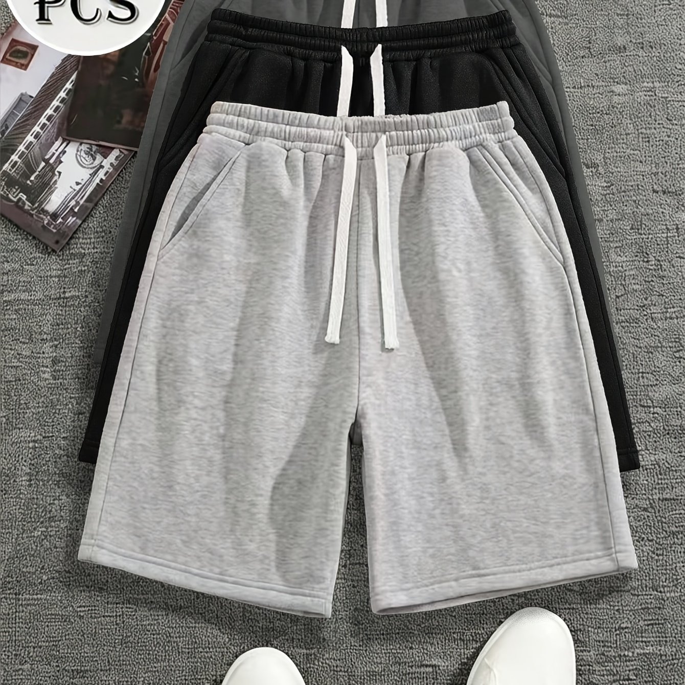 TEMU 3pcs Men's Athletic Fashion Casual Drawstring High-waist Shorts, Comfortable Breathable Fabric, Unisex For Summer, Suitable For Daily Exercise,