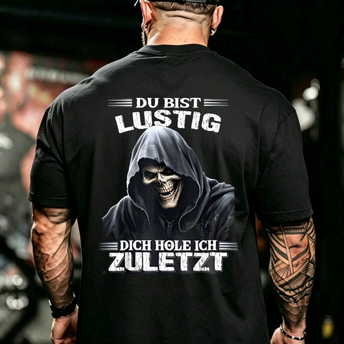 Men's 100% T-shirt Reaper Graphic With German Text For Everyday Wear And Humorous Gift For , Plus Size