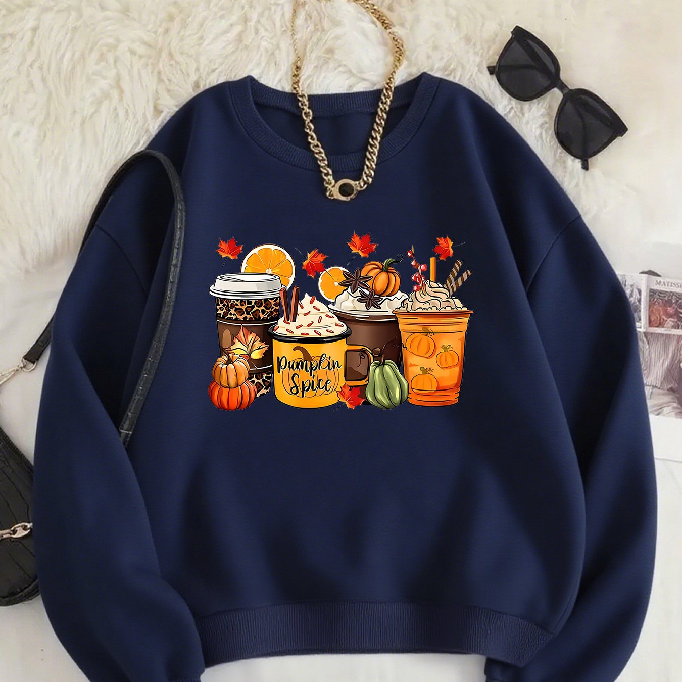 TEMU Pattern-printed Sweatshirts, Autumn And Neck Casual Sweatshirts, Women's Clothing.