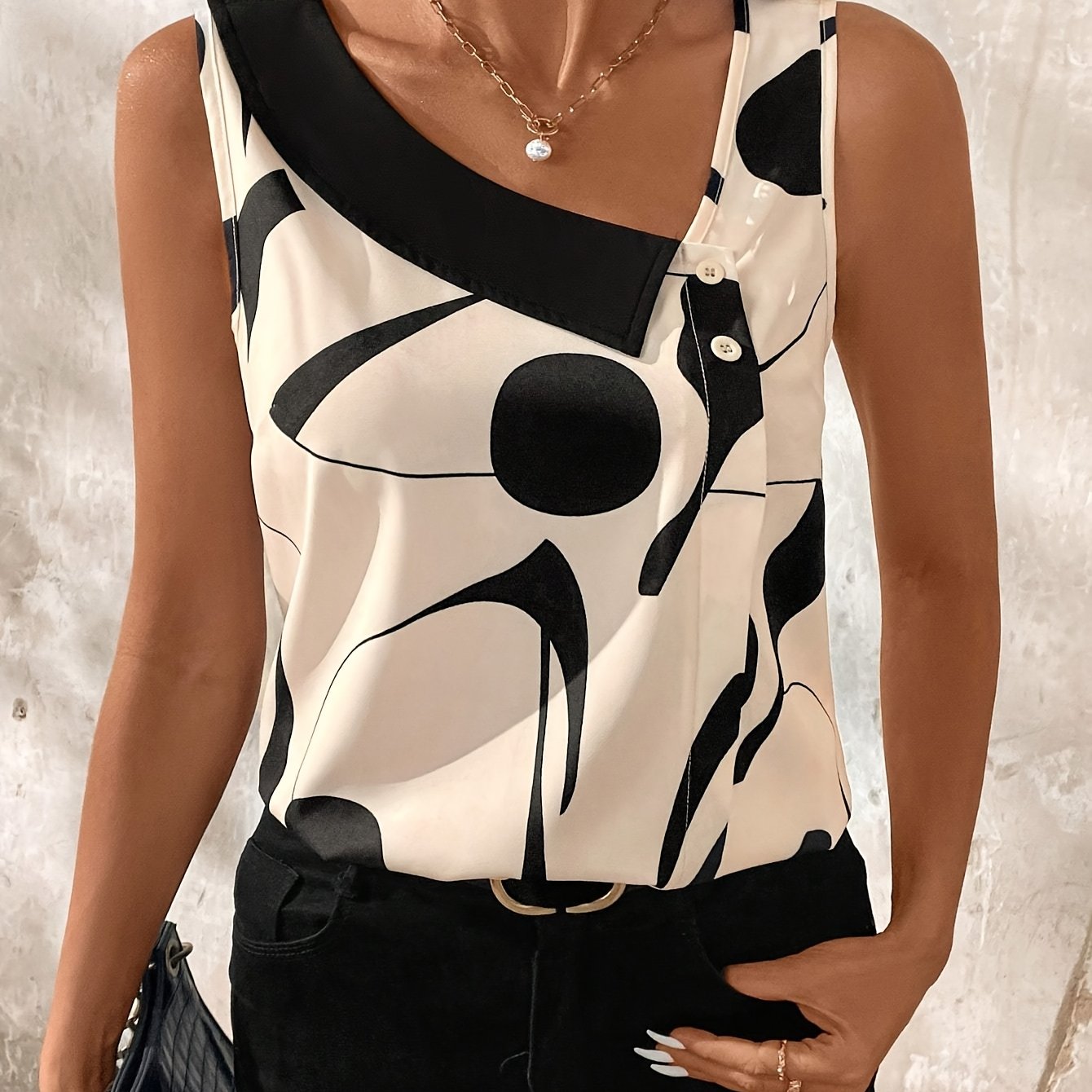 TEMU 우아한 디렉셔널, 대비 컬러 오프숄더 민소매 여름 셔츠