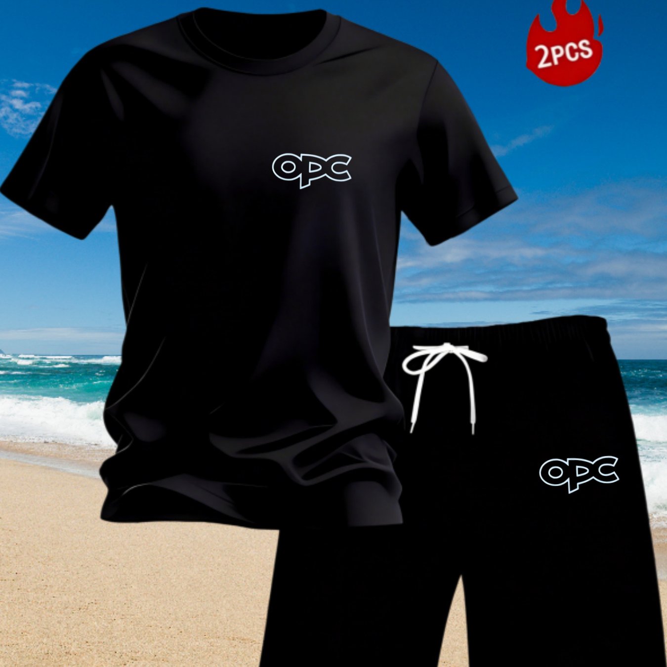 TEMU Men's Casual Sportswear Set, Featuring A T-shirt With Opc Letter Graphic Print And Matching Shorts. This Outfit Is For Yet Stylish Design,