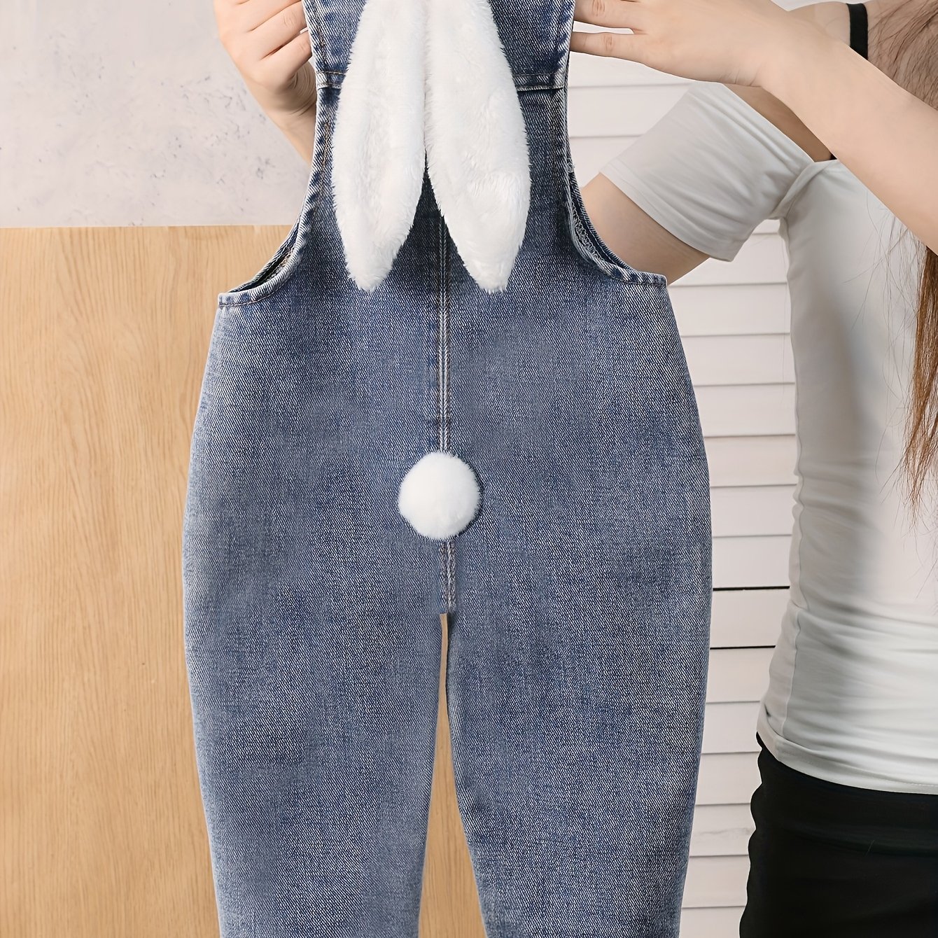 Image of Children's Overalls Embroidered 3d Rabbit Tail Kids' Bib Overalls Cute And Stylish Boys And Girls Casual Rabbit Ear Trousers, For Outdoor