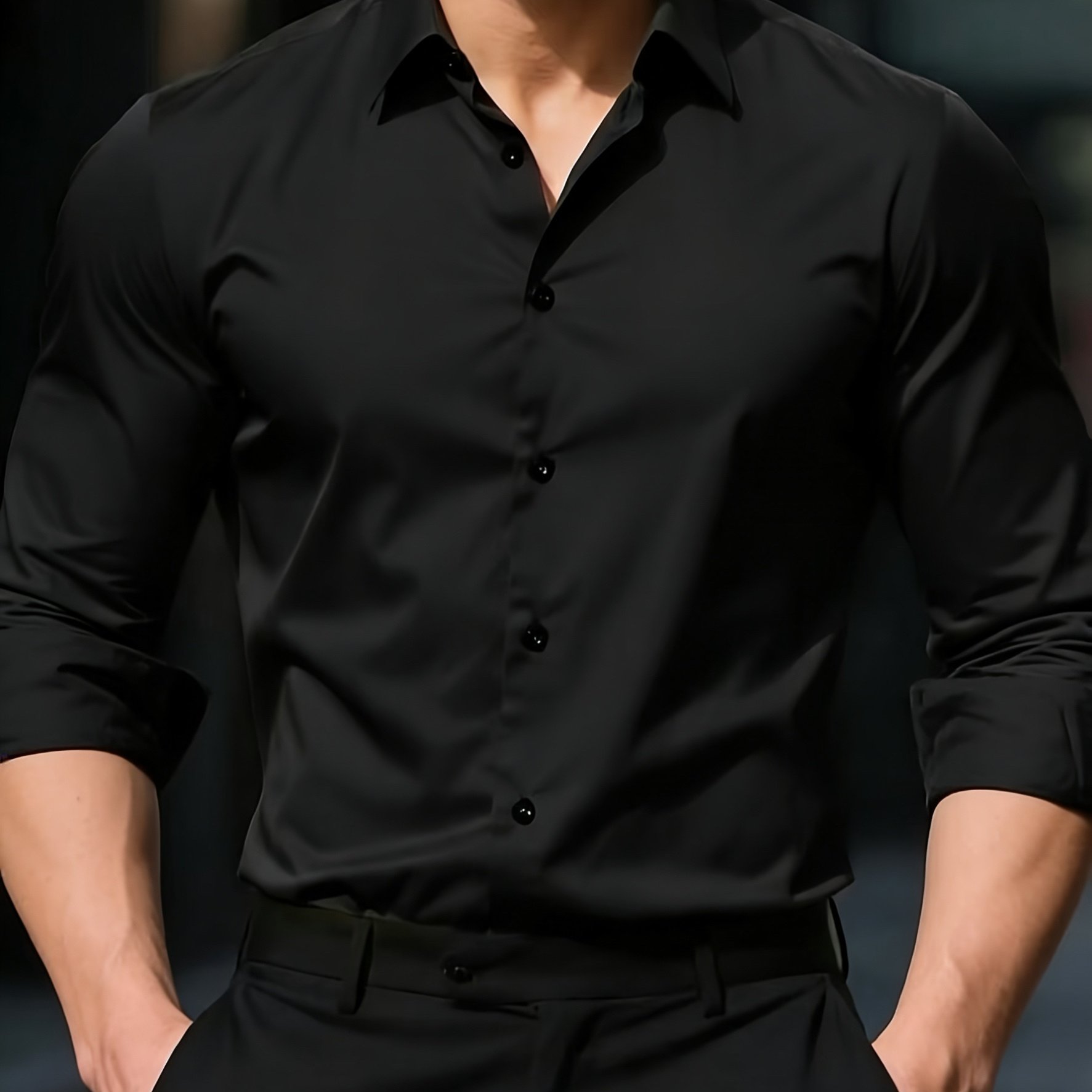 TEMU : Men's Business Dress Shirt - Wrinkle-resistant Stretch Solid Color Formal Shirt, Simple Minimalist Style For Daily And Work Occasions, Durable
