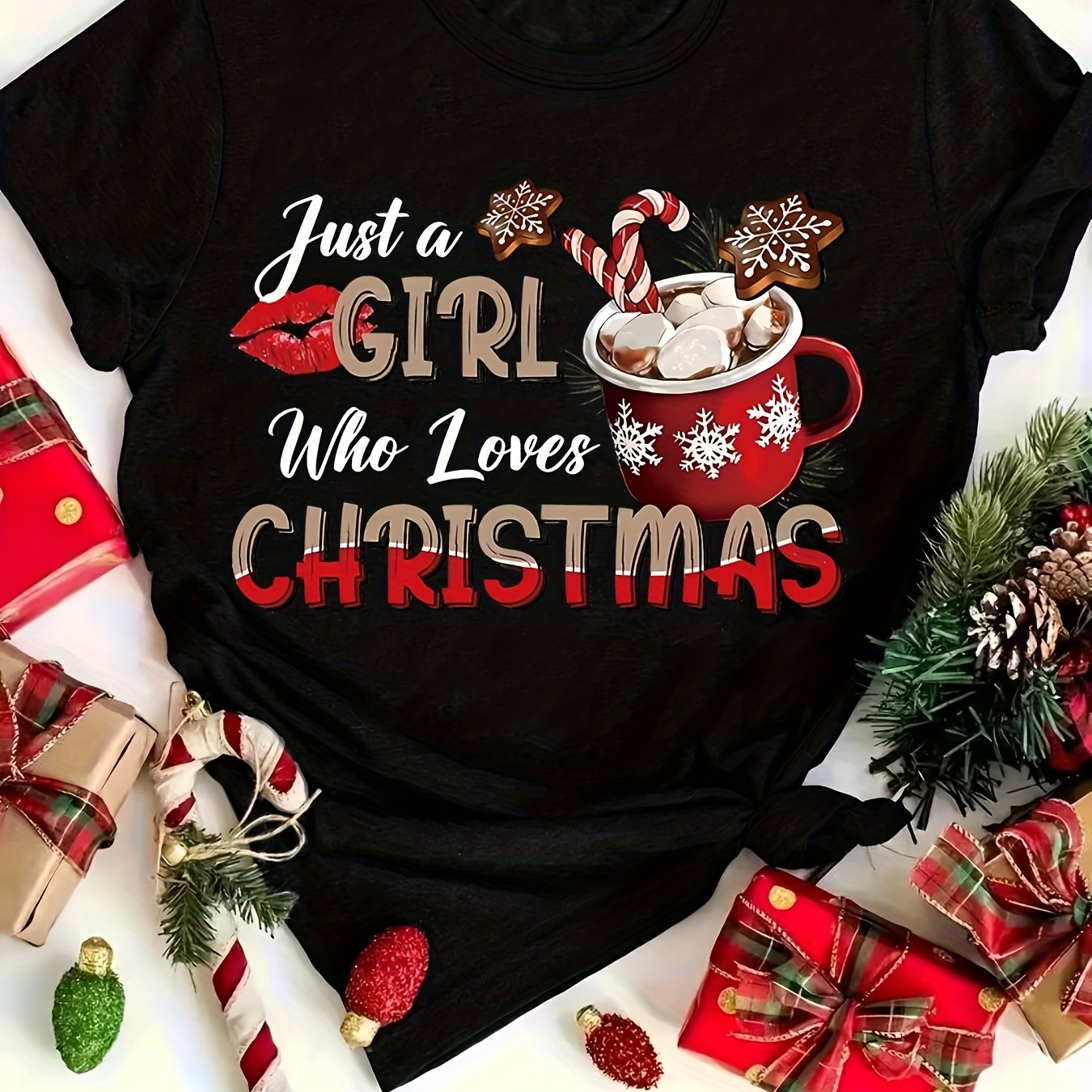 Plus Size - Women's Plus Size Christmas Graphic T-shirt - Party Tee With "just A Who Christmas" & Snowflake Design, Soft Stretchy Fabric