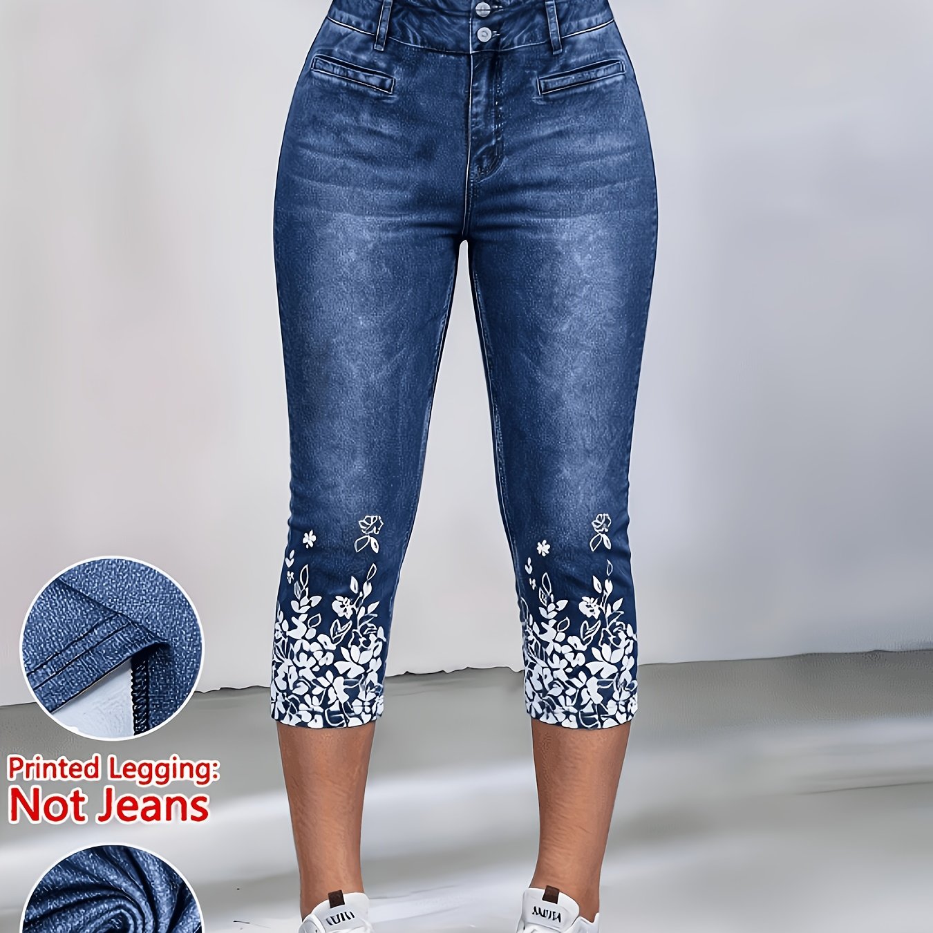 [Pajkice s potiskom - Ne imitacija jeansa] Pajkice s potiskom imitacije jeansa, dolžina 3/4