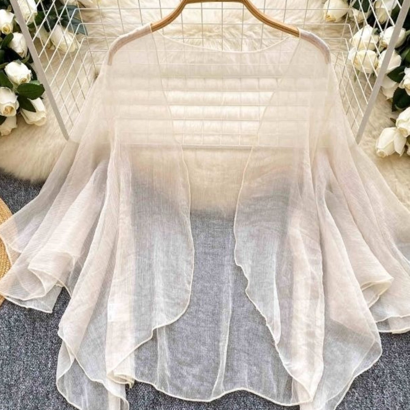 TEMU Women's 2026 Minimalist Style Solid Color Chiffon Cardigan, Loose And Sweet Cape For Summer, Air-conditioning Top, Casual Outfit For Instagram