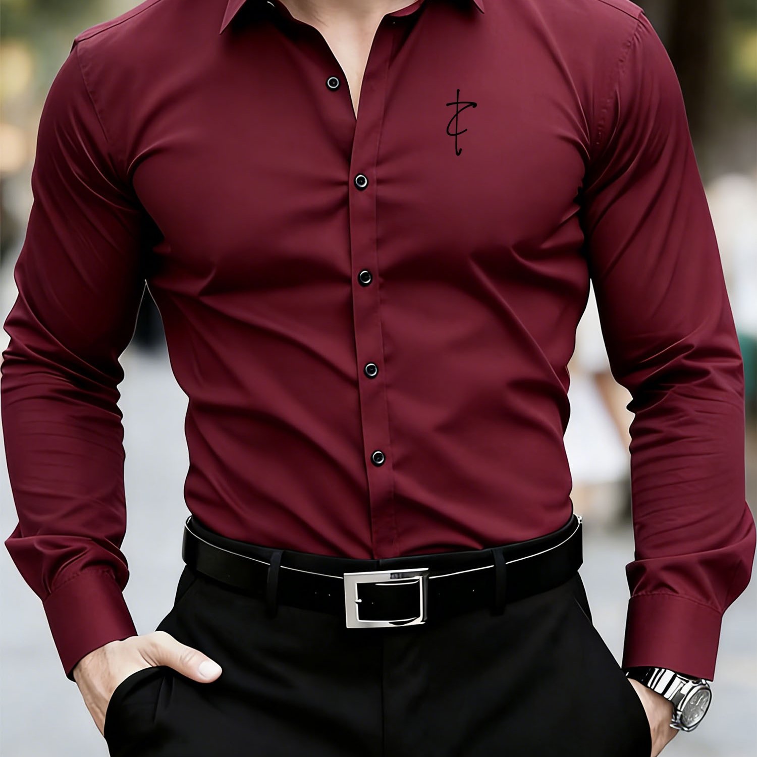 TEMU Men' Color Lapel Print Shirt With Designer Flair, Suitable For Banquets, Business, And Professional Occasions, Versatile For Casual Commuting,