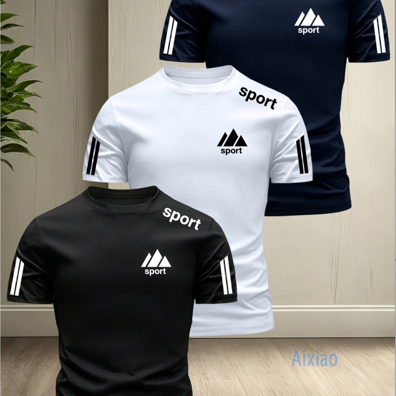 TEMU Men' Mountain Style Short Sleeve 3pcs Set, Summer Thin Breathable Round Neck T-shirt, Fitness Casual Versatile Top