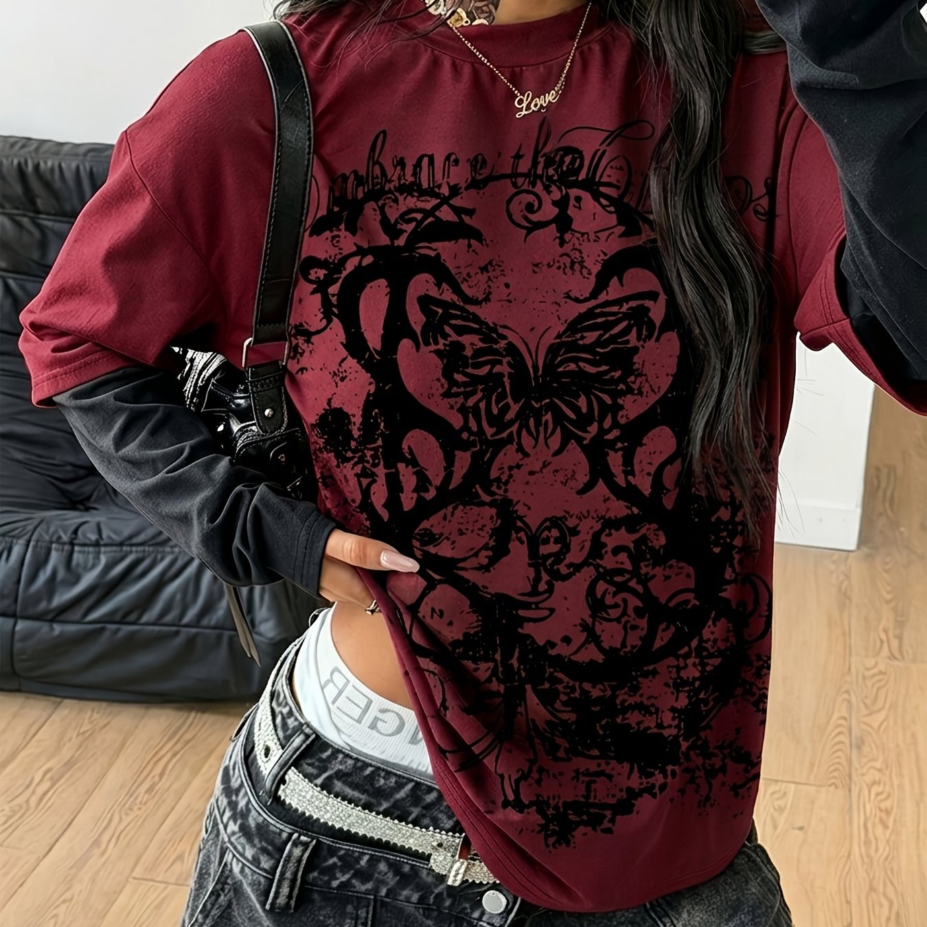 TEMU Women's Spring Autumn Casual Printed Loose Round Neck Long Sleeve
