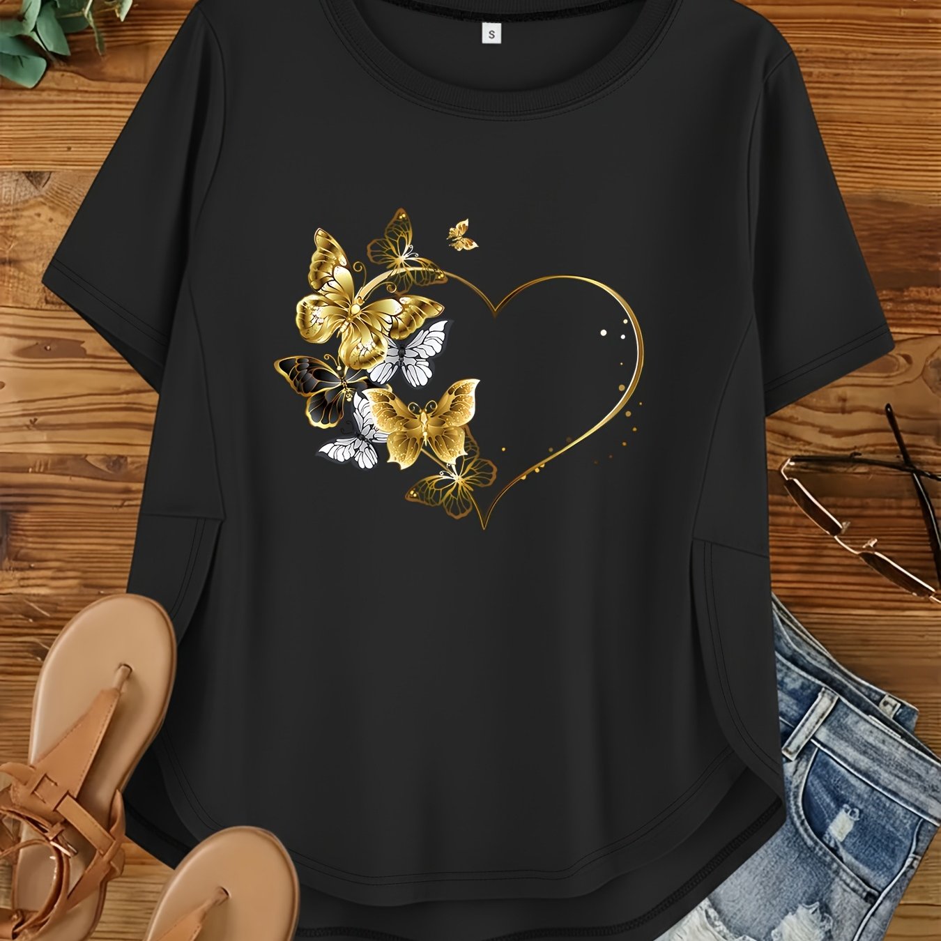 TEMU Plus Size - Plus Size - Plus Size Women's Loose Crew Neck Printed Short Sleeve T-shirts | Casual, Breathable, Skin-friendly, Machine Washable,