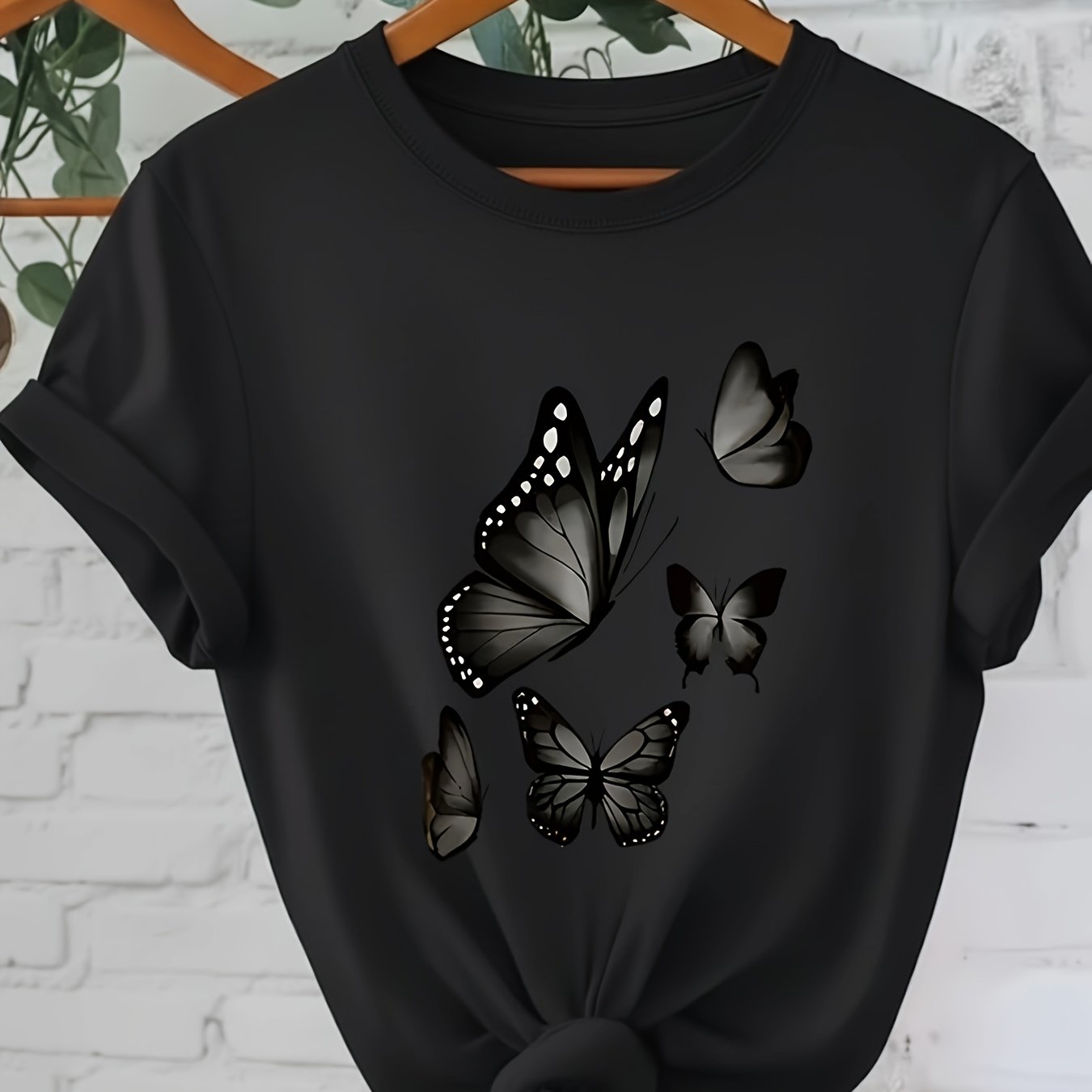 E-shop Damen-Oversize-T-Shirt in Übergröße, ., mit Schmetterlingsdruck kurzen Ärmeln – Weiche, dehnbare Bluse mit Rundhalsausschnitt, geeignet für