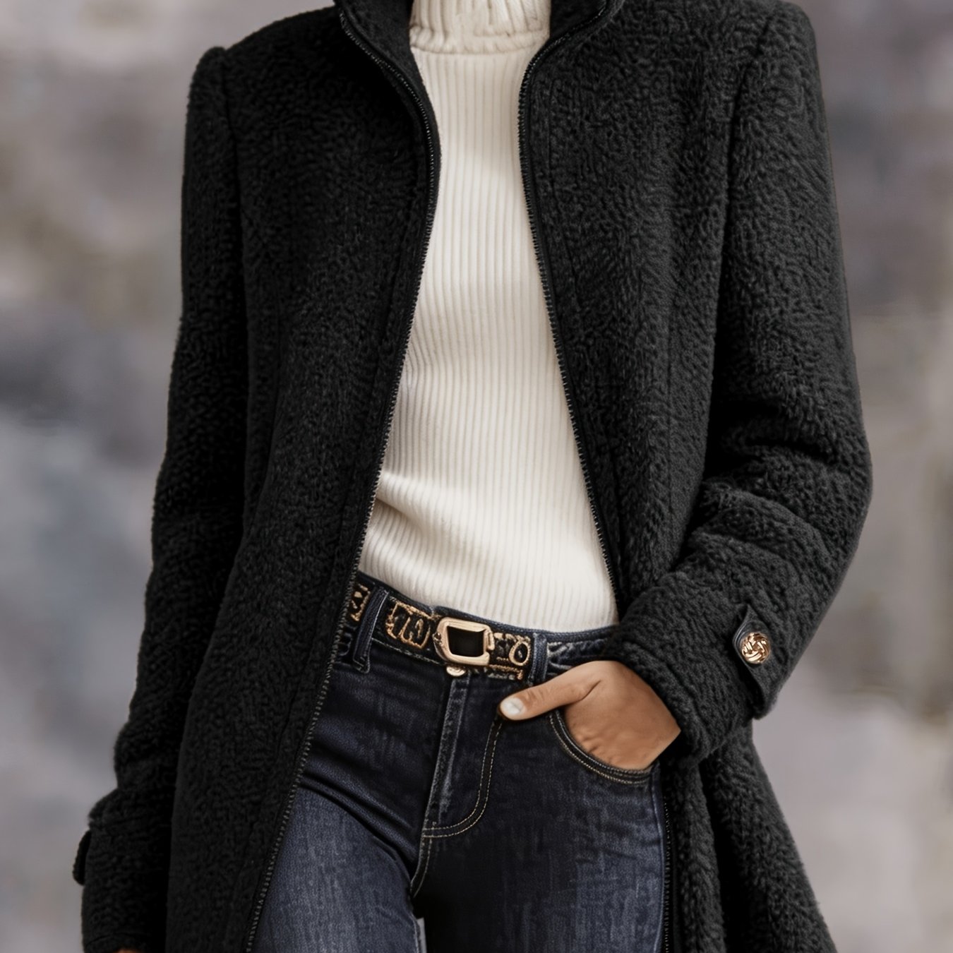 TEMU Autumn Winter New Women's Collar Fleece Jacket Full Zip Long Sleeve Slim Fit Warm Plush Lamb Casual Outerwear/christmas/halloween/thanksgiving/