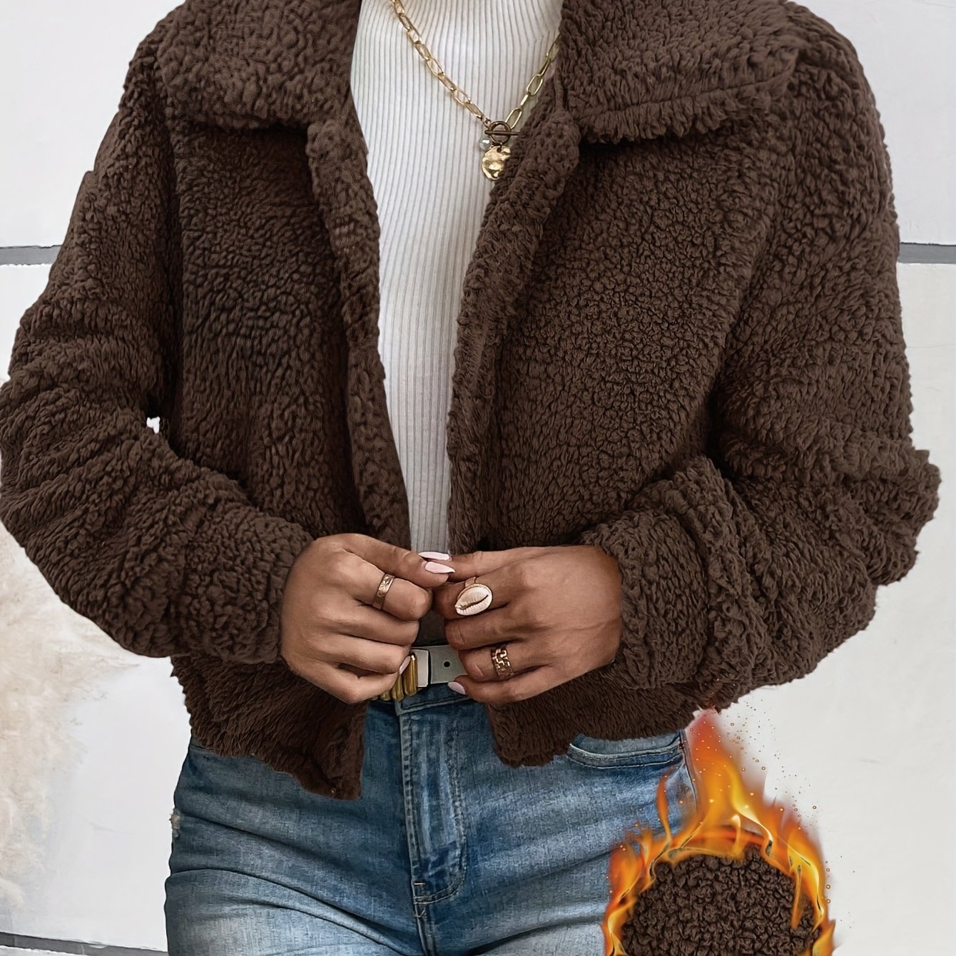 E-shop Damen Herbst-Winter Warmes Elegantes Uni-Farben Casual Reverskragen Knopfleiste Langarm Kurzer Kunstledermantel