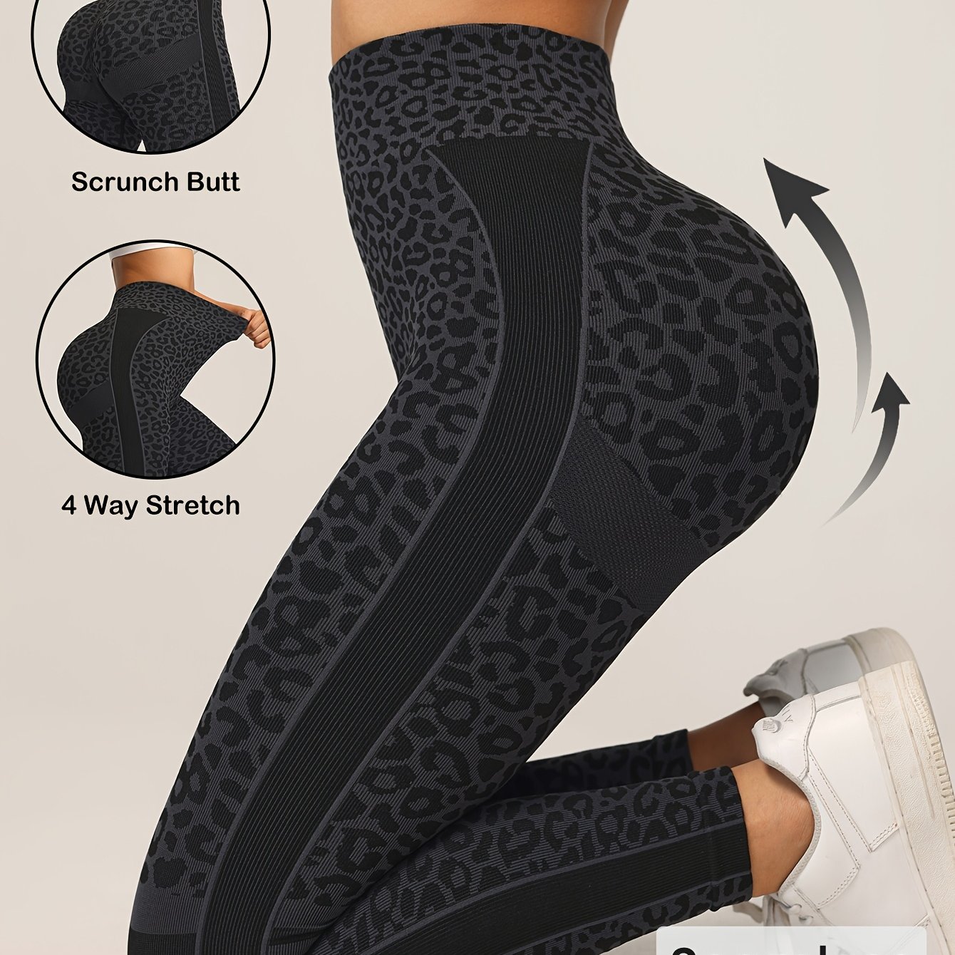 TEMU Plus Size, Women's Plus Size Leopard Print Leggings With High Waist And Abdominal Design, Tight Fitting Pants, Threaded Design To Lift Hips And